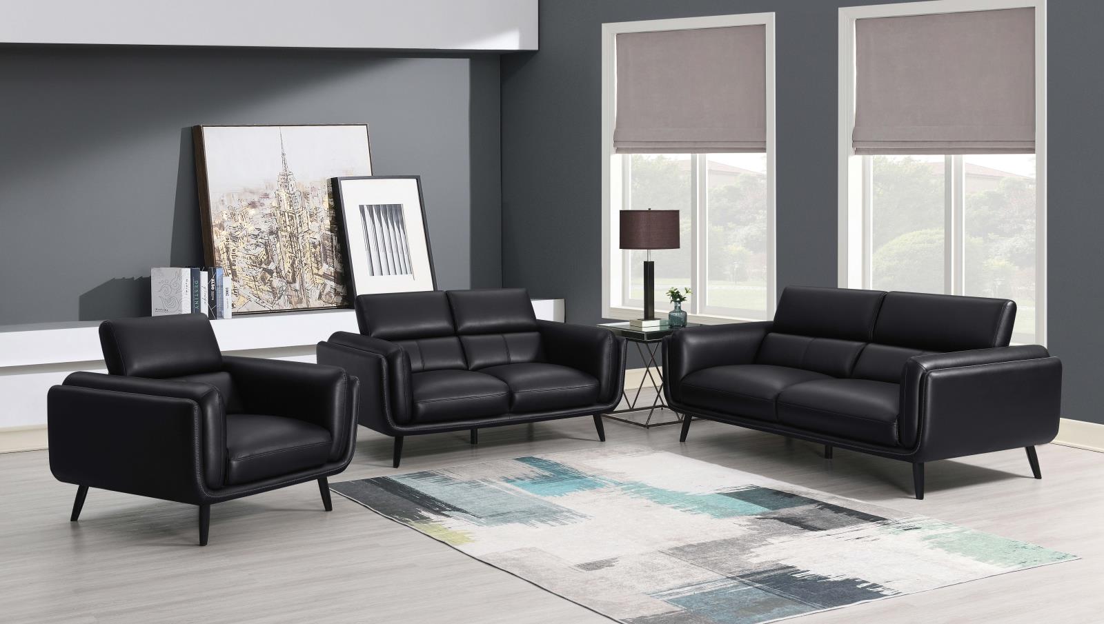 Shania Track Arms Leatherette Loveseat with Tapered Legs