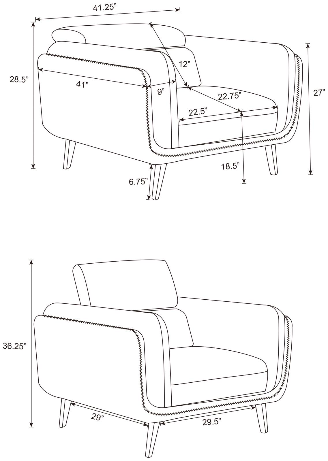 Shania Track Arms Leatherette Living Room Set w/Tapered Legs