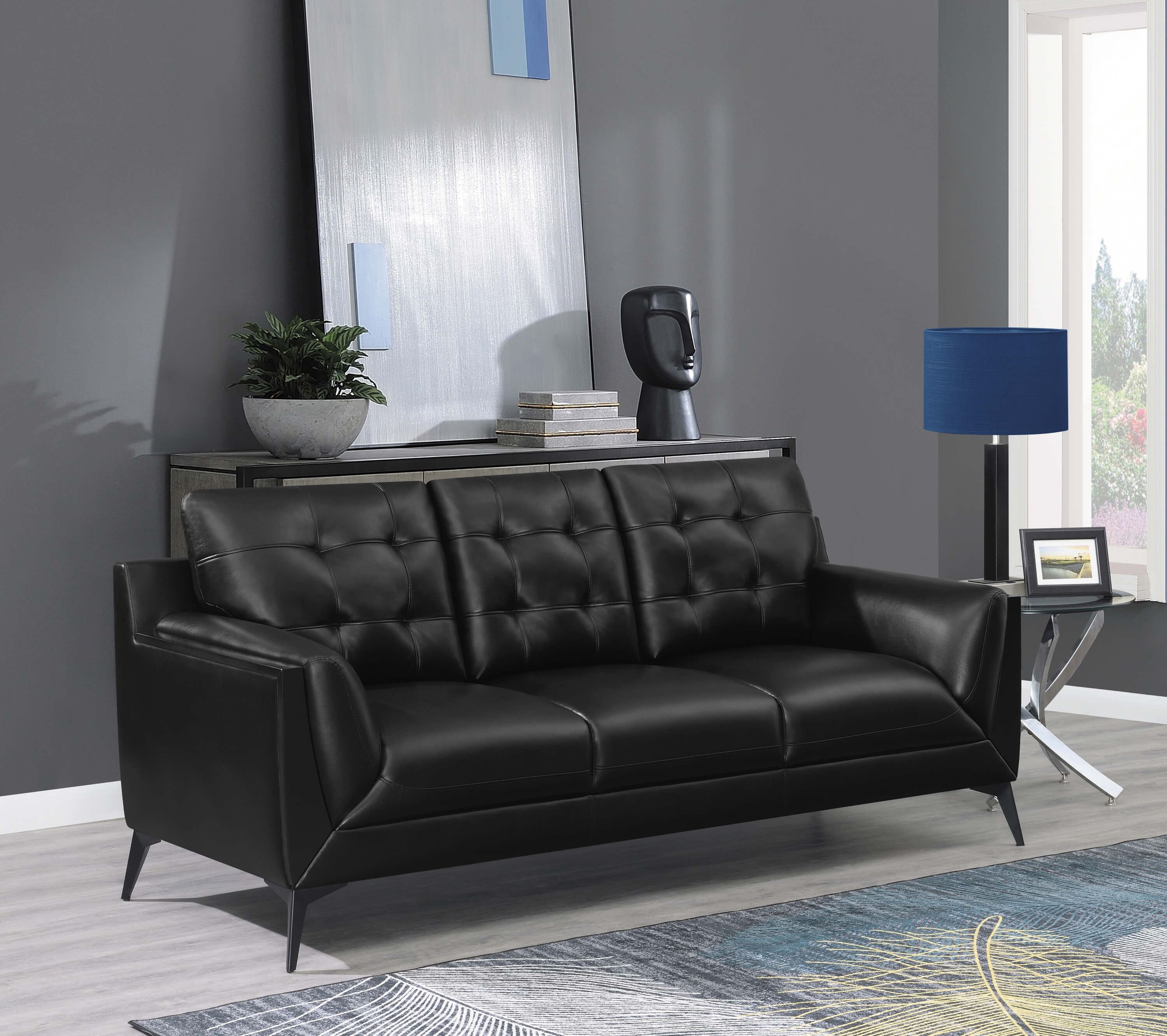 Moira Leatherette Tufted Living Room Set with Track Arms