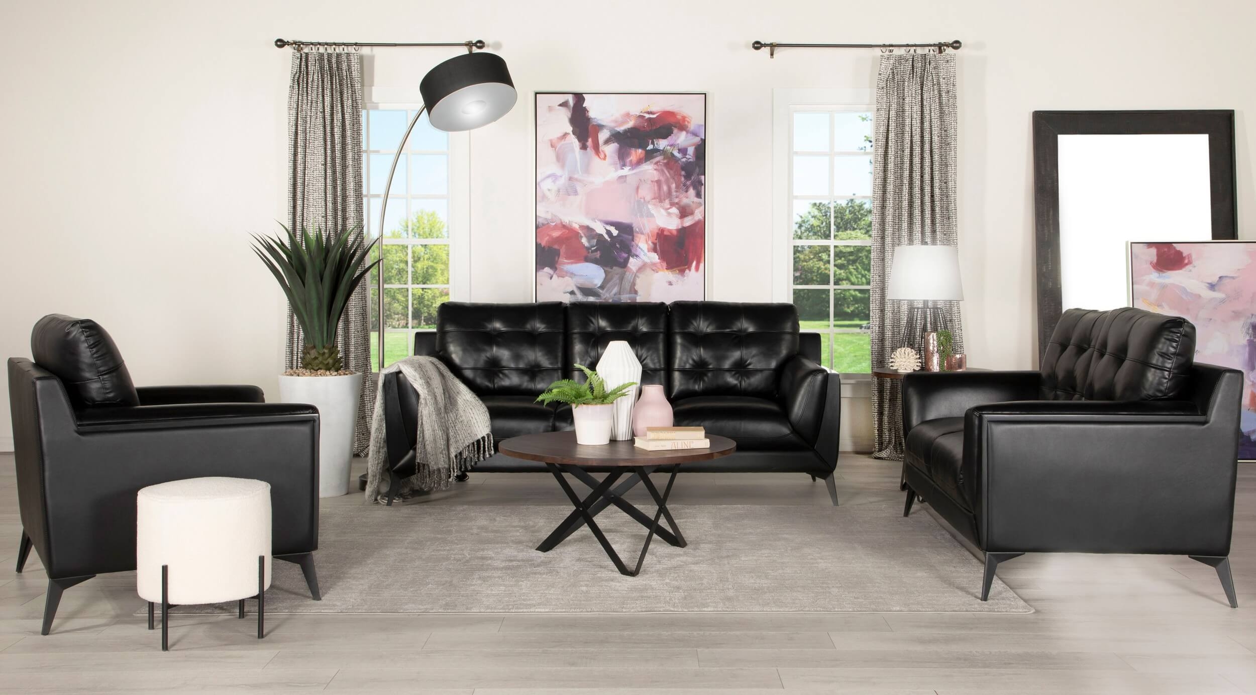 Moira Leatherette Tufted Loveseat with Track Arms