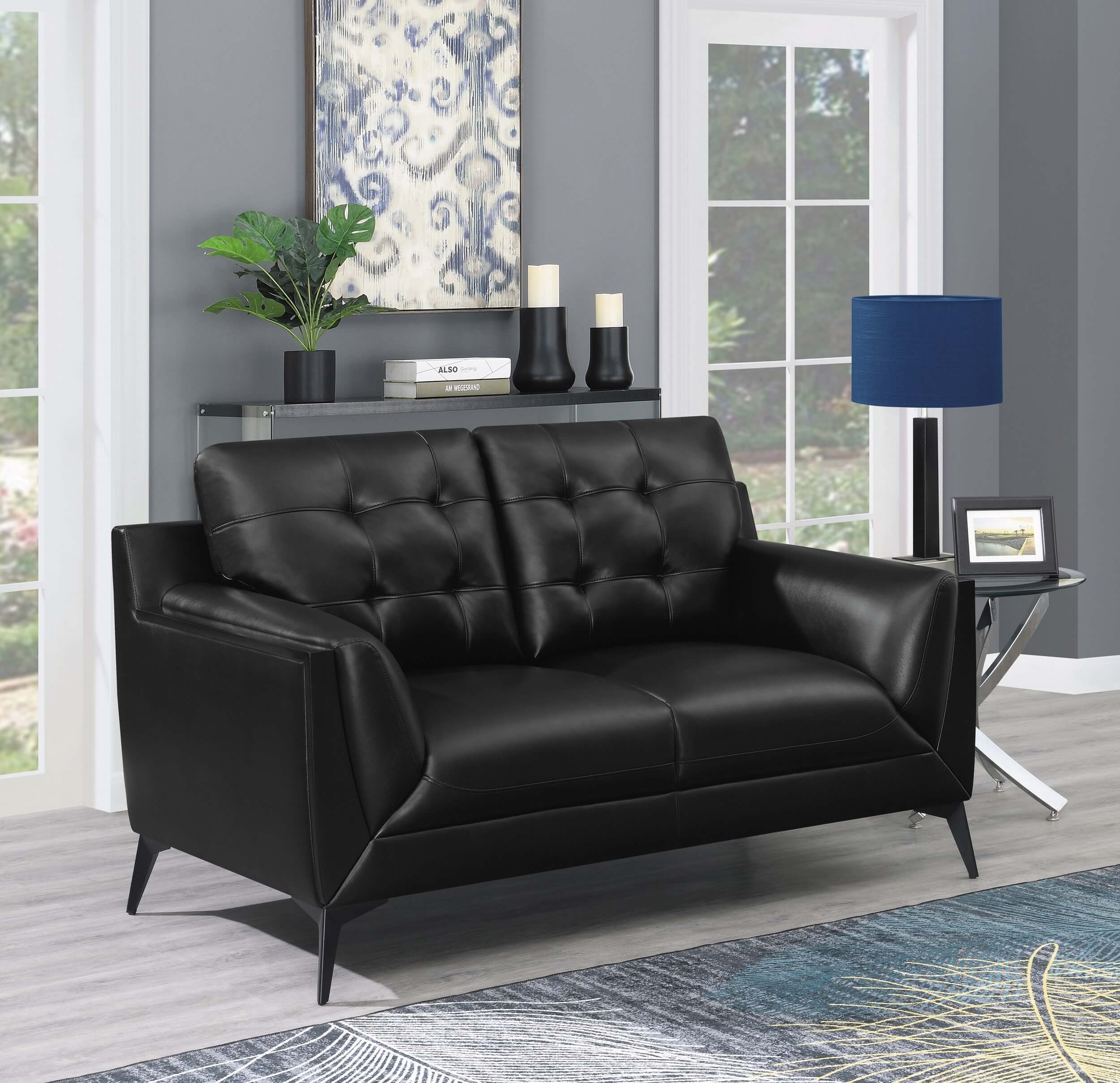 Moira Leatherette Tufted Living Room Set with Track Arms