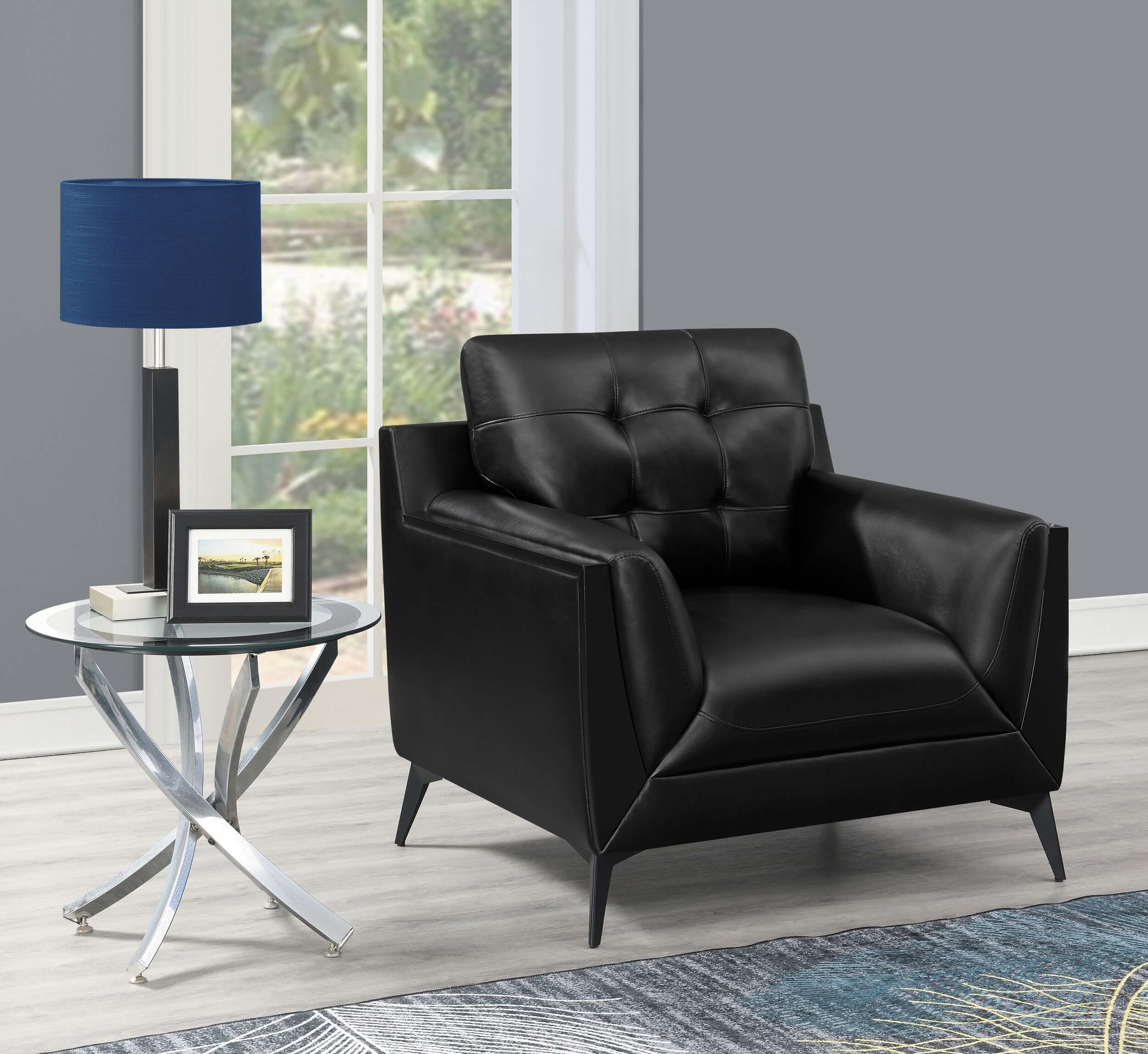 Moira Leatherette Tufted Living Room Set with Track Arms