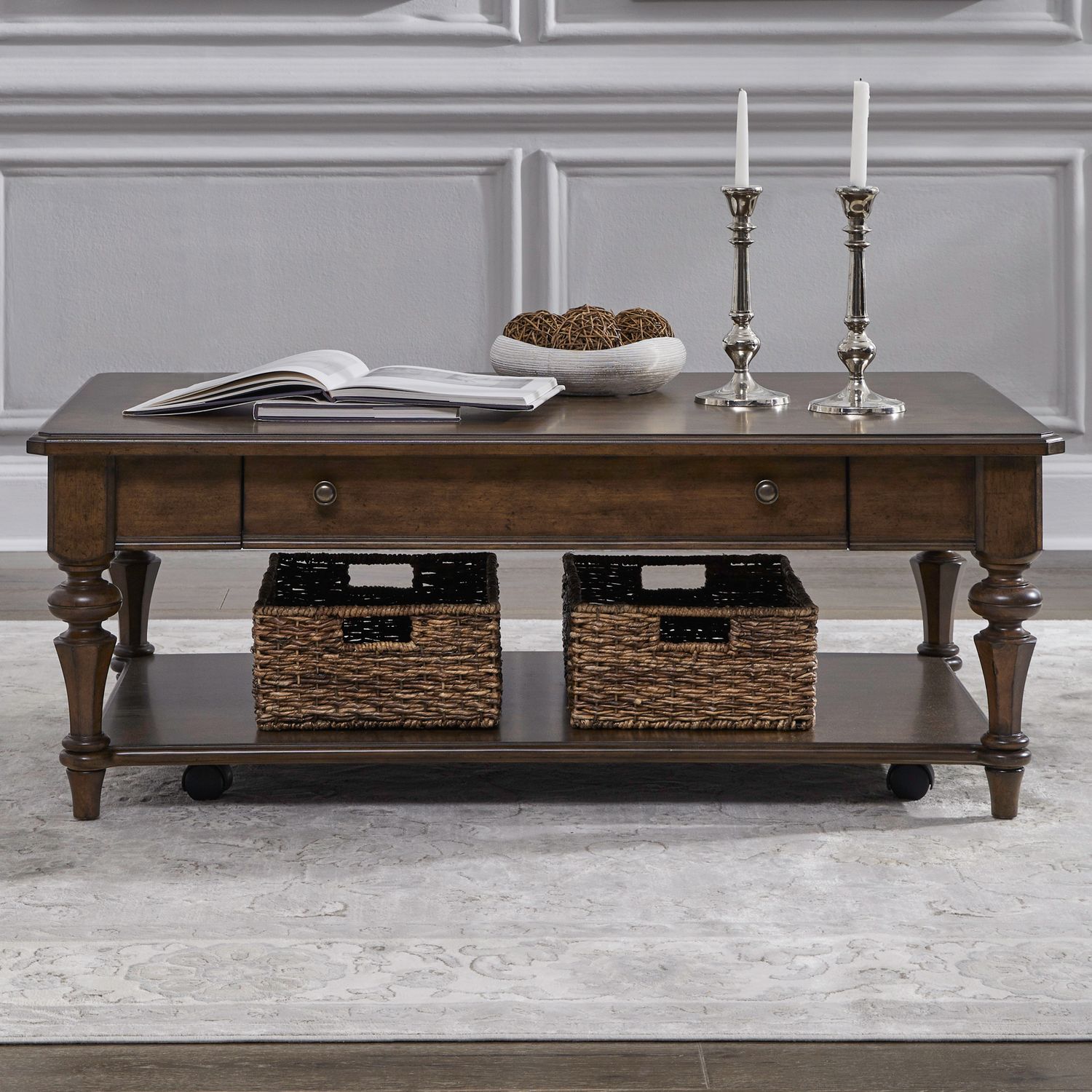 Arden Road Square Wood & Glass Collector Cocktail Table | Cherry