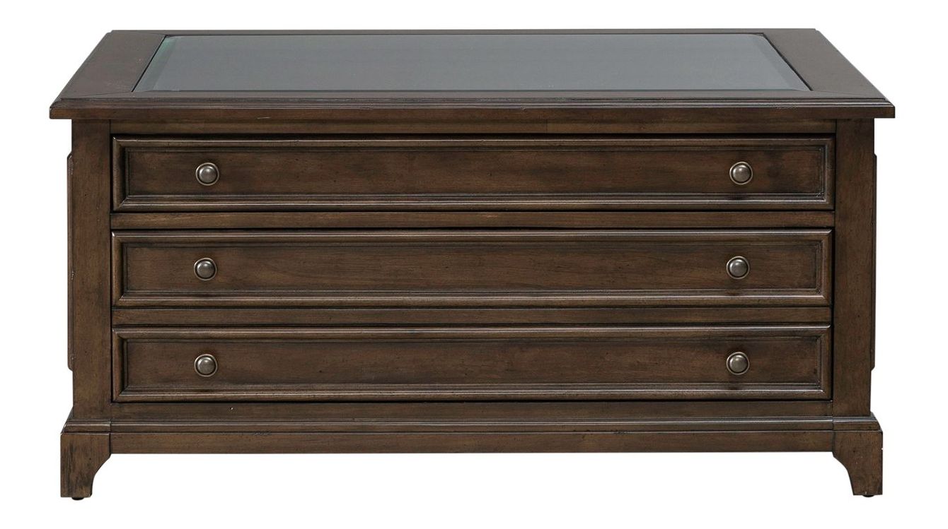 Arden Road Square Wood & Glass Collector Cocktail Table | Cherry