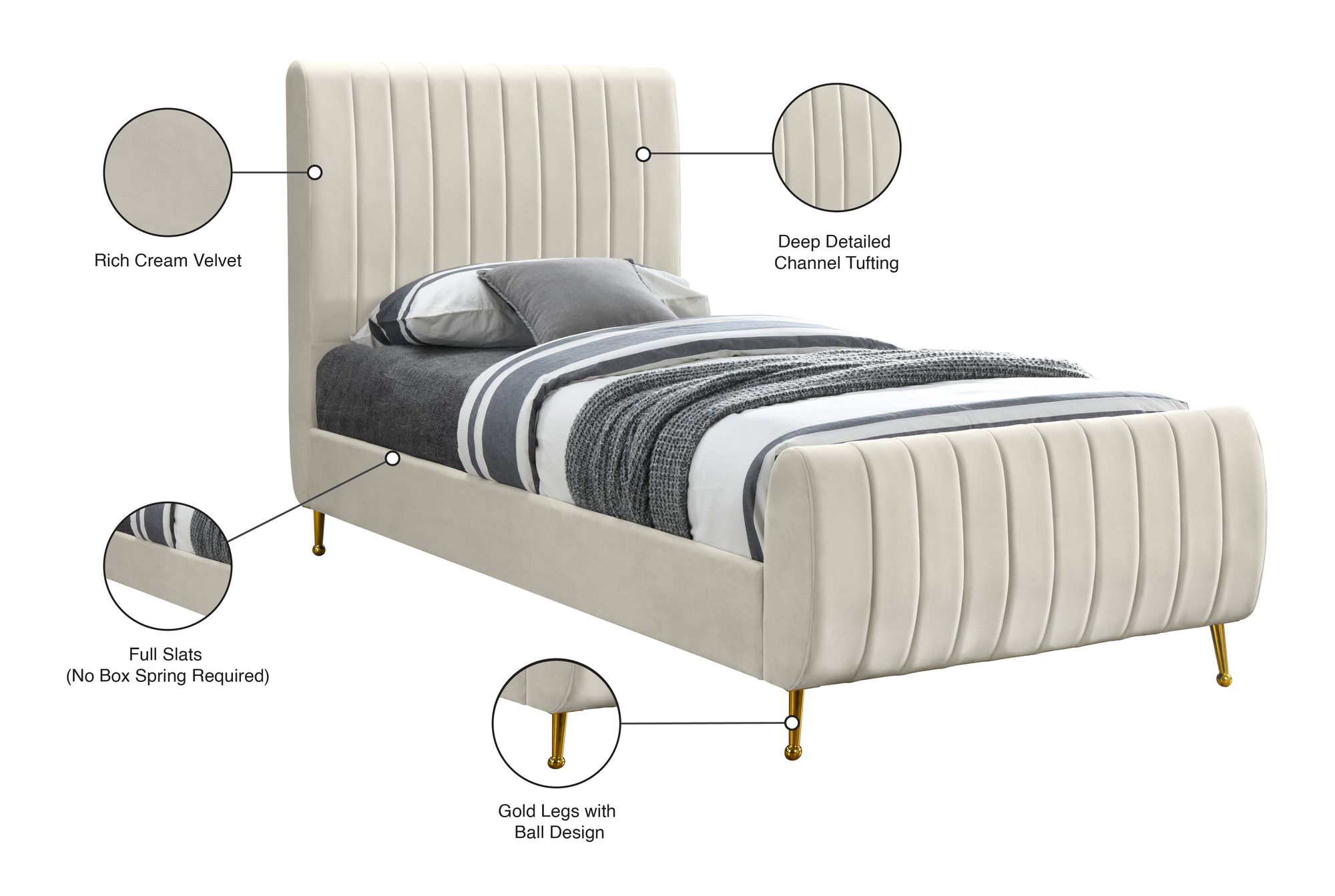 Zara Velvet Twin Size Bed