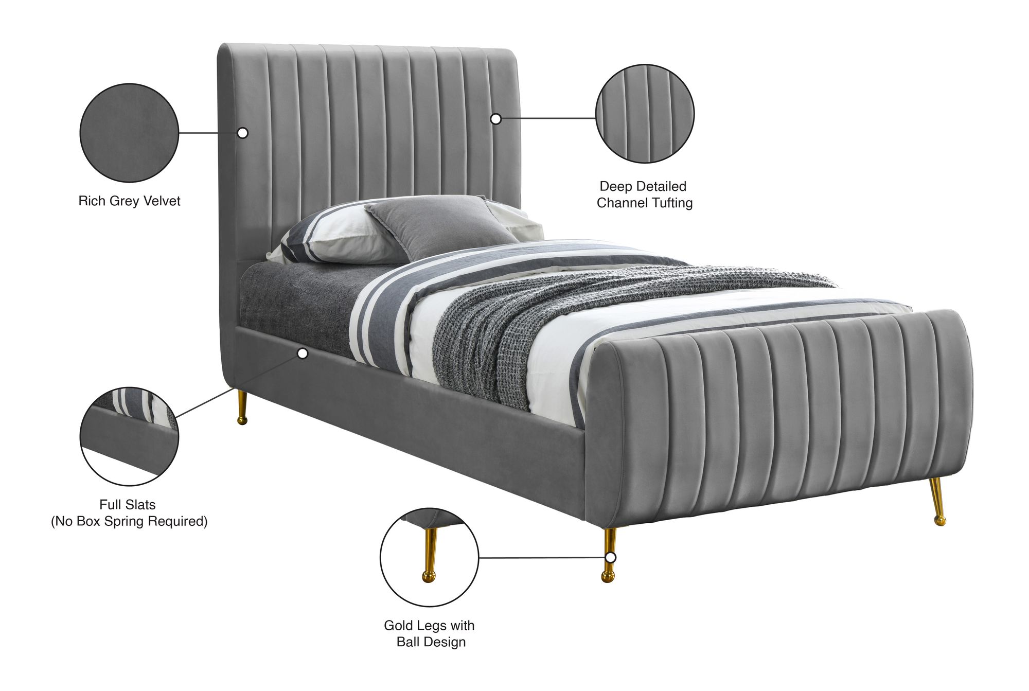 Zara Velvet Twin Size Bed