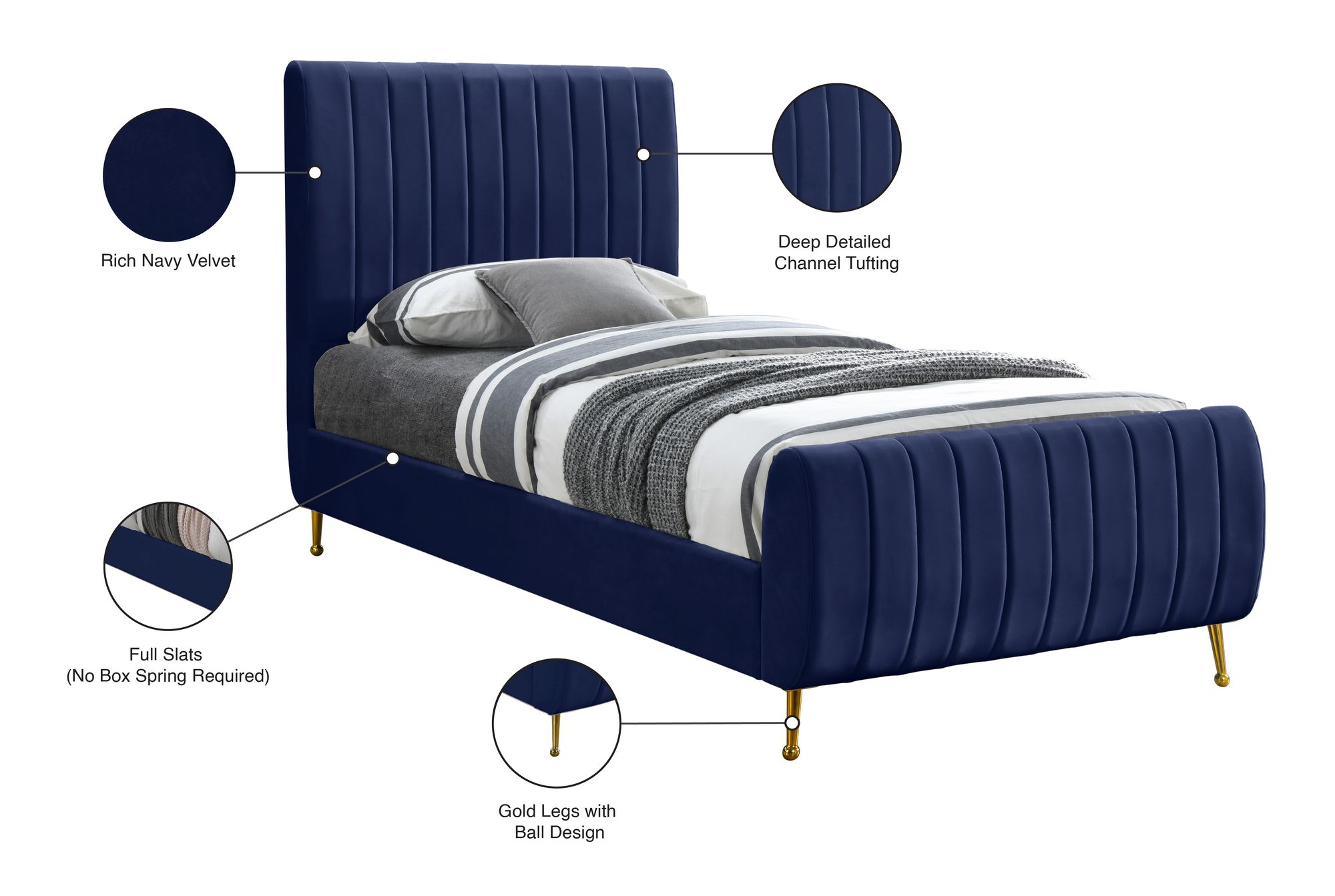 Zara Velvet Twin Size Bed