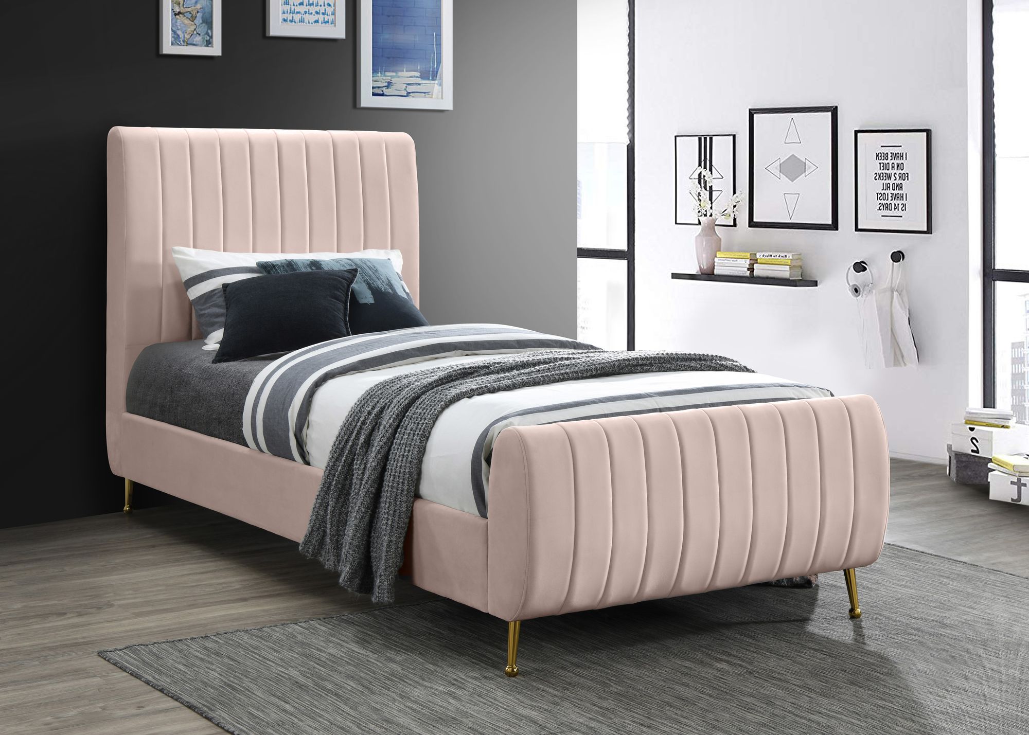 Zara Velvet Twin Size Bed