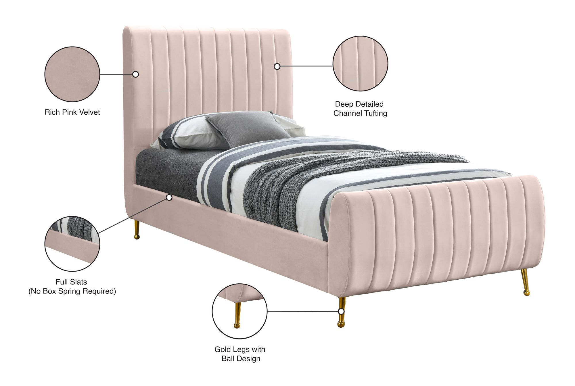 Zara Velvet Twin Size Bed