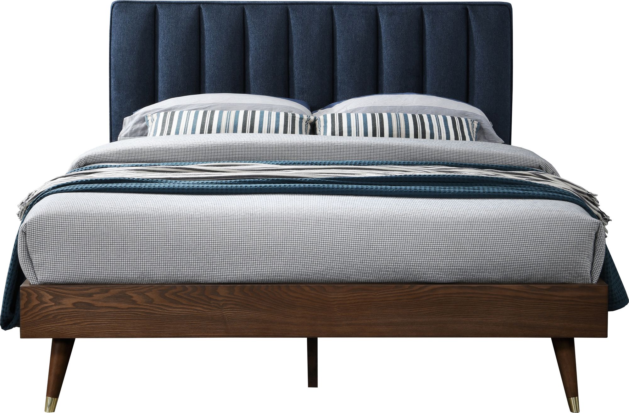 Vance Mid-Century Modern Linen Fabric Queen Size Bed