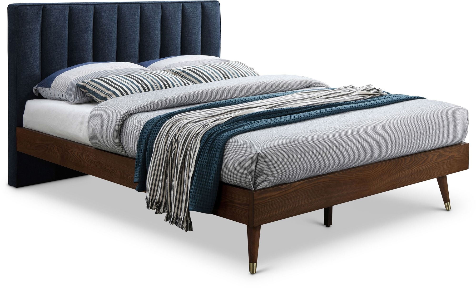 Vance Mid-Century Modern Linen Fabric Bed