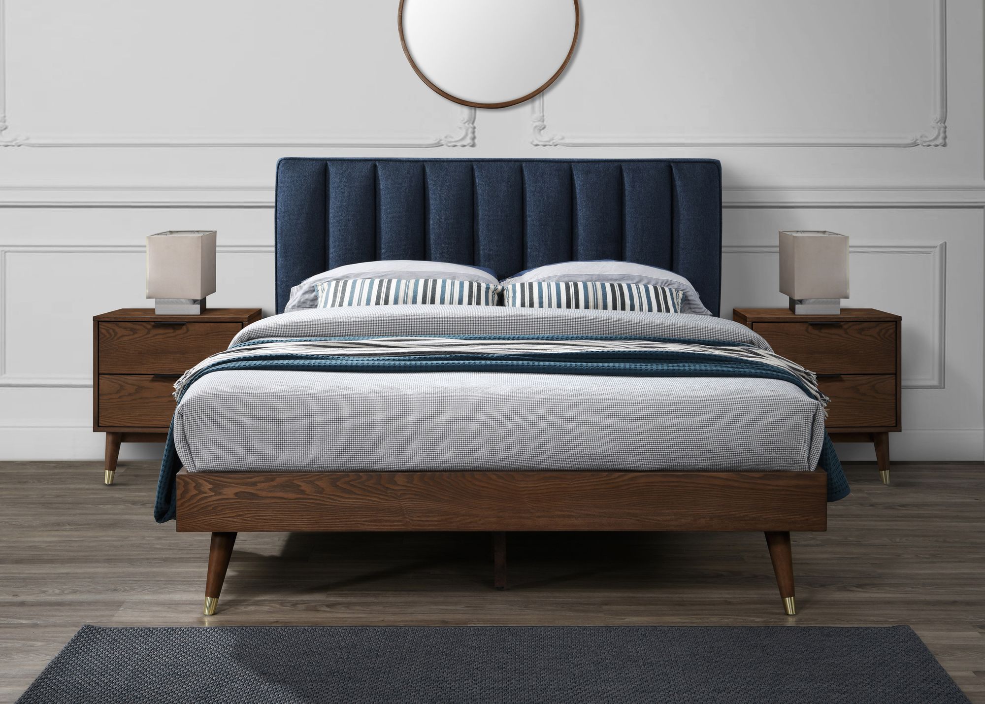 Vance Mid-Century Modern Linen Fabric King Size Bed