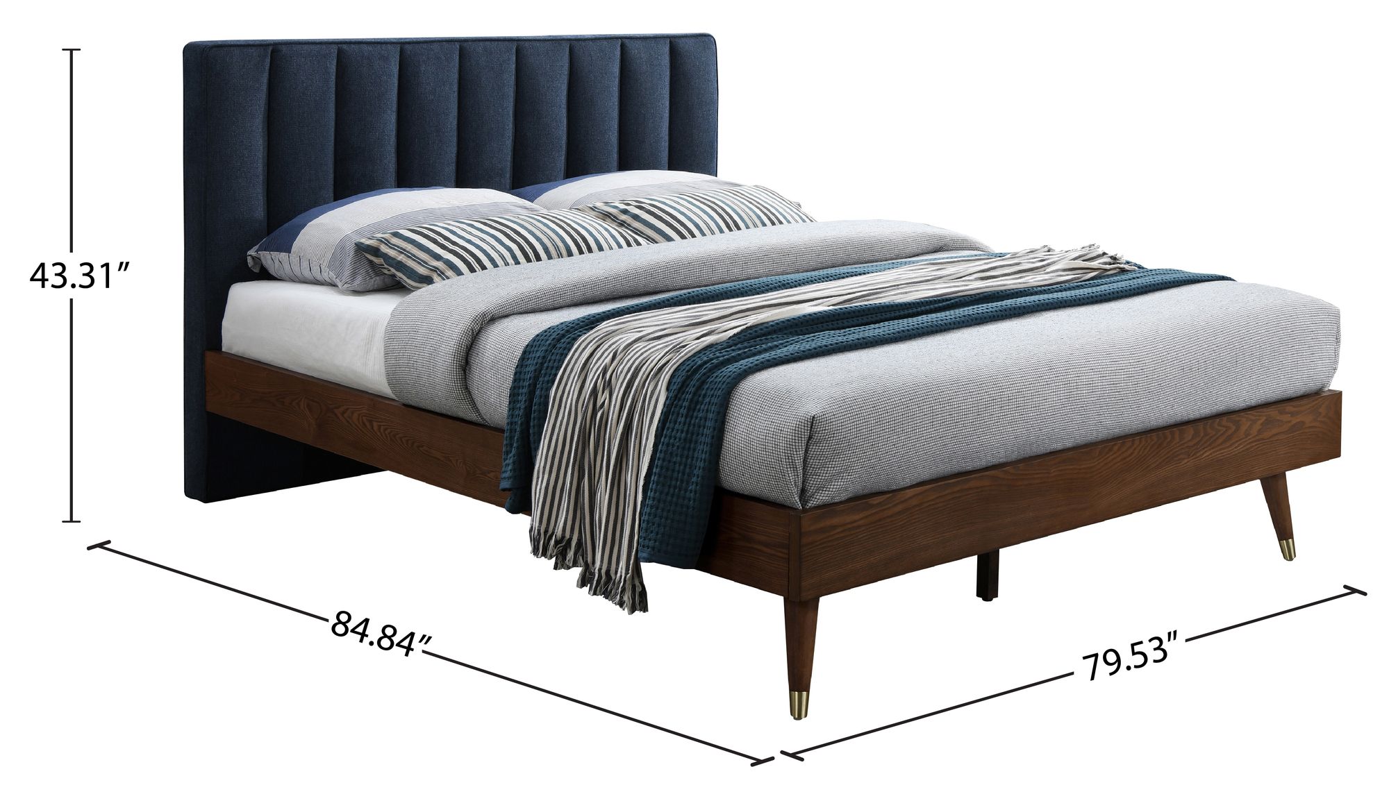 Vance Mid-Century Modern Linen Fabric King Size Bed