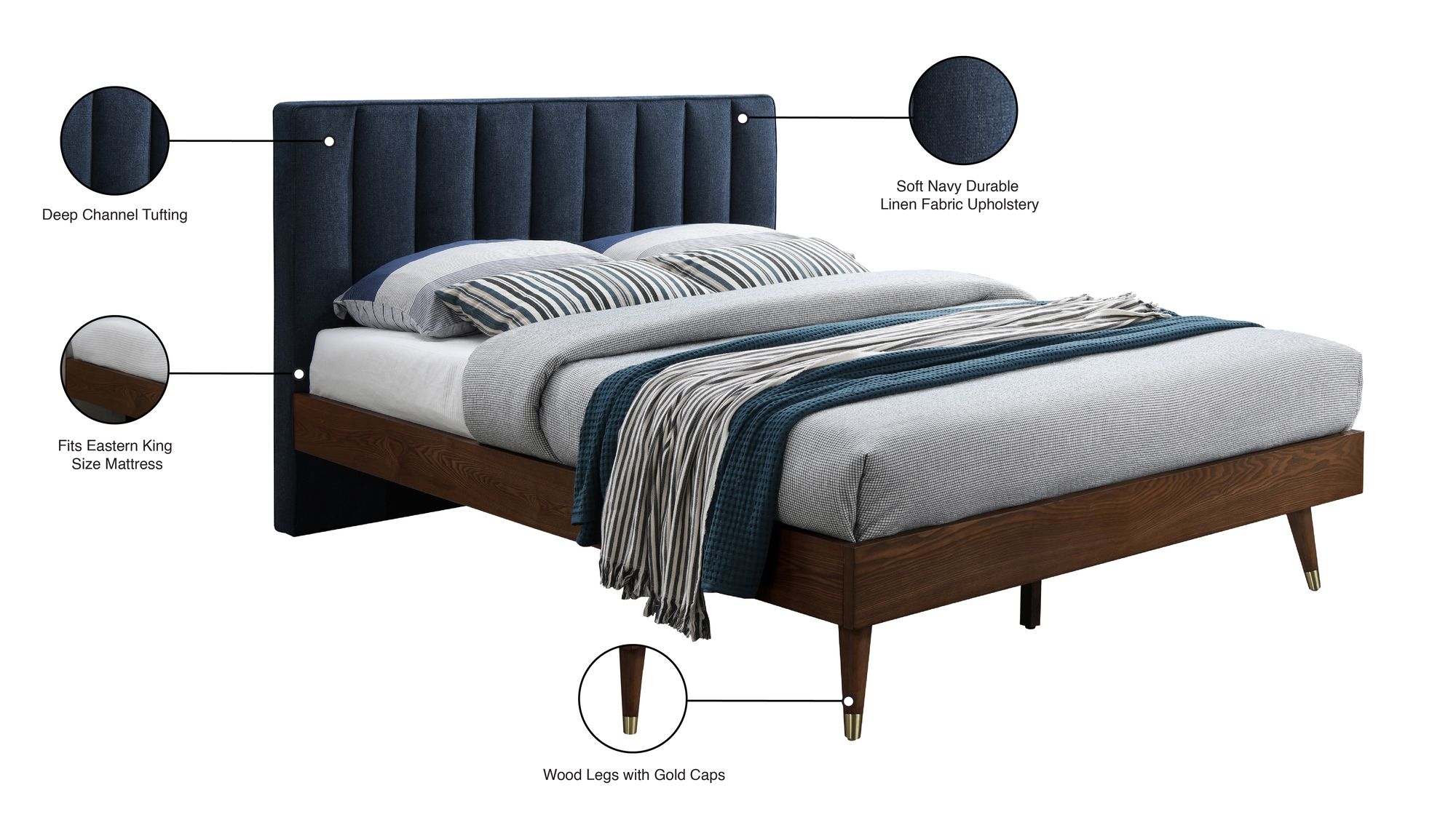 Vance Mid-Century Modern Linen Fabric King Size Bed