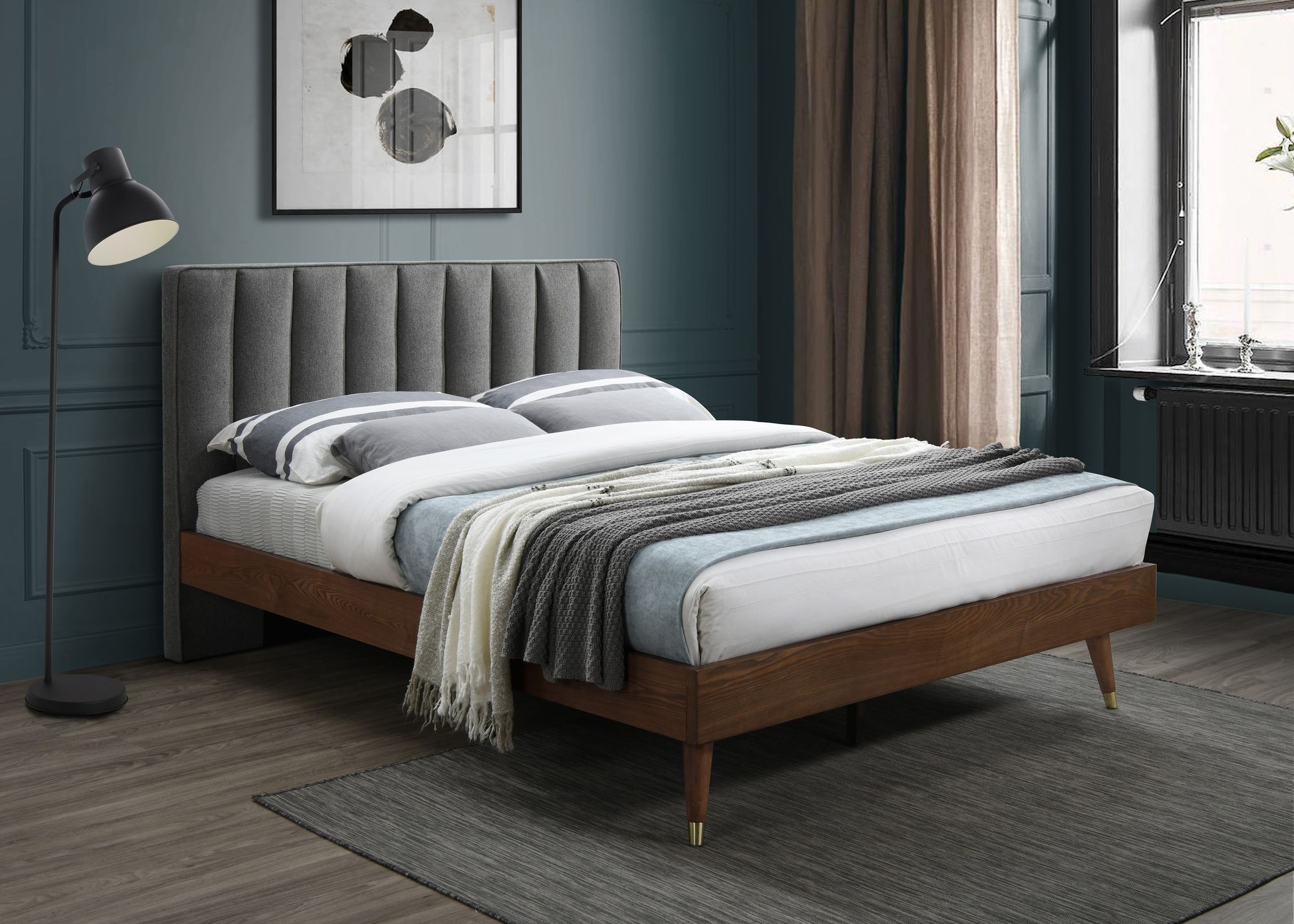 Vance Mid-Century Modern Linen Fabric Bed