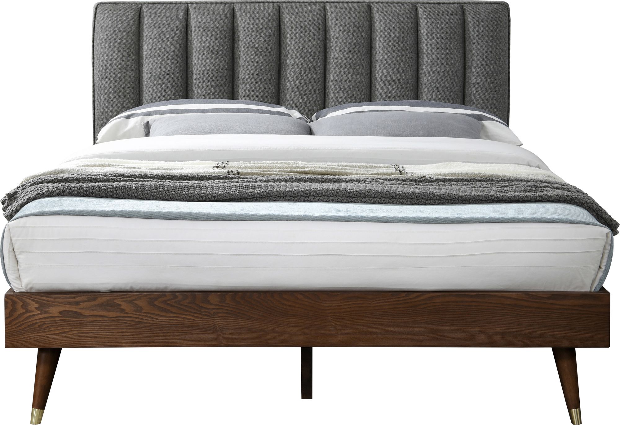 Vance Mid-Century Modern Linen Fabric Queen Size Bed