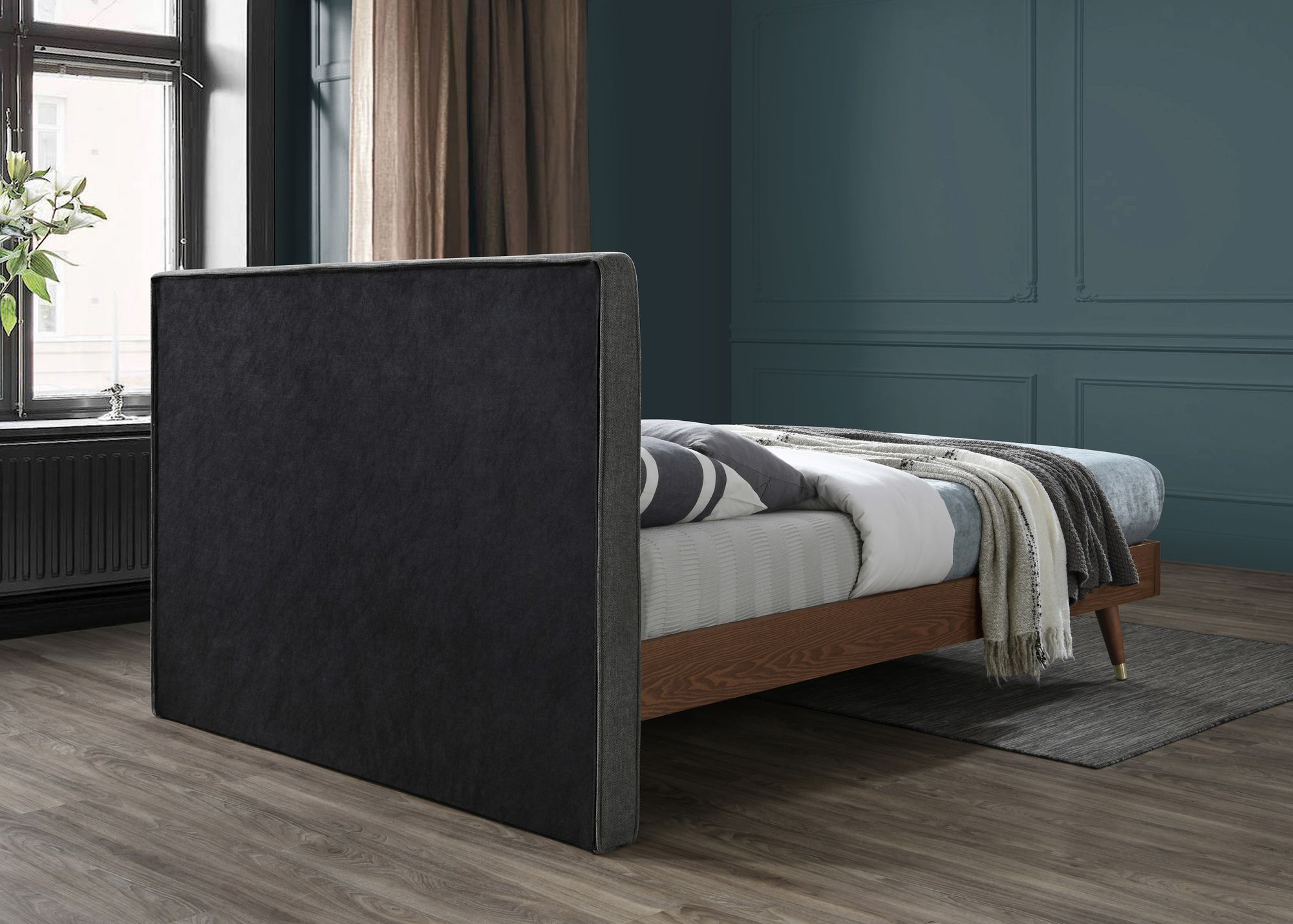 Vance Mid-Century Modern Linen Fabric Bed