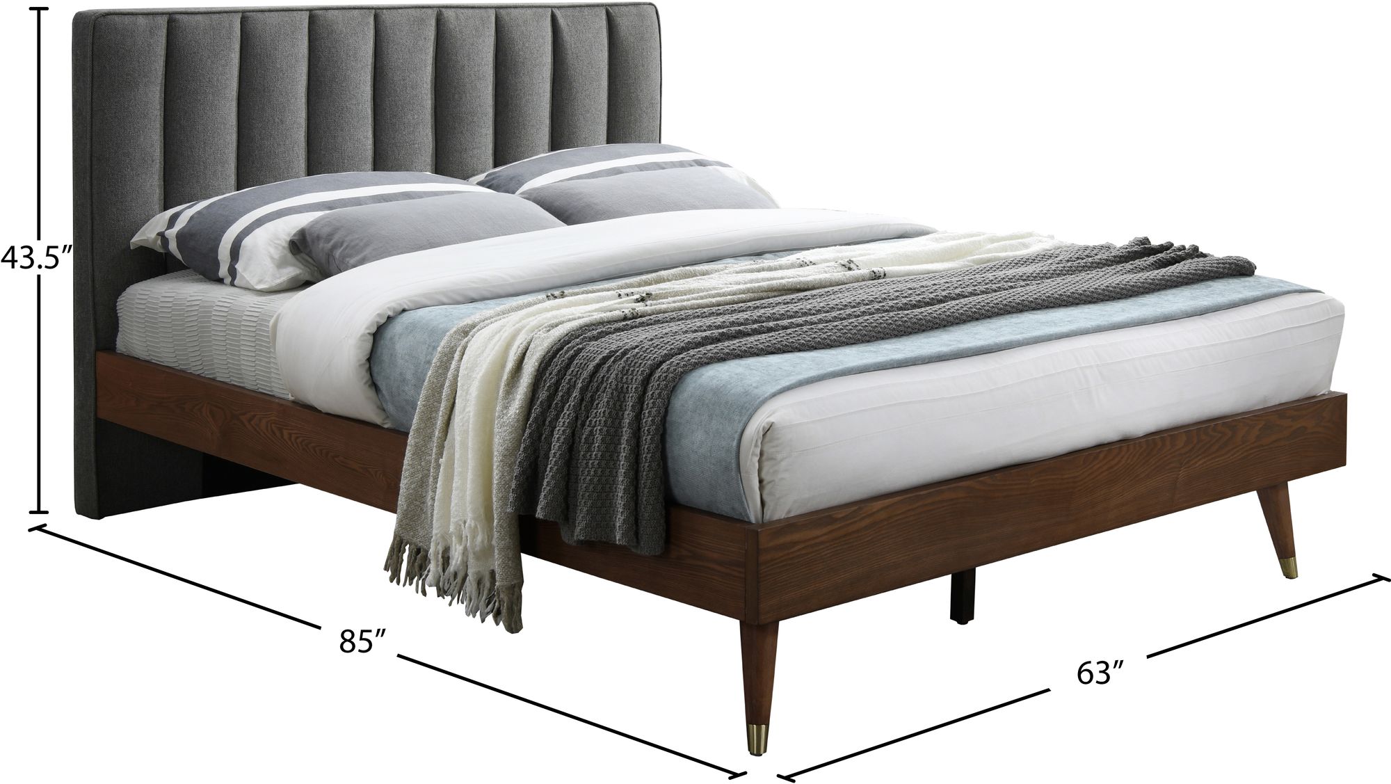 Vance Mid-Century Modern Linen Fabric Queen Size Bed