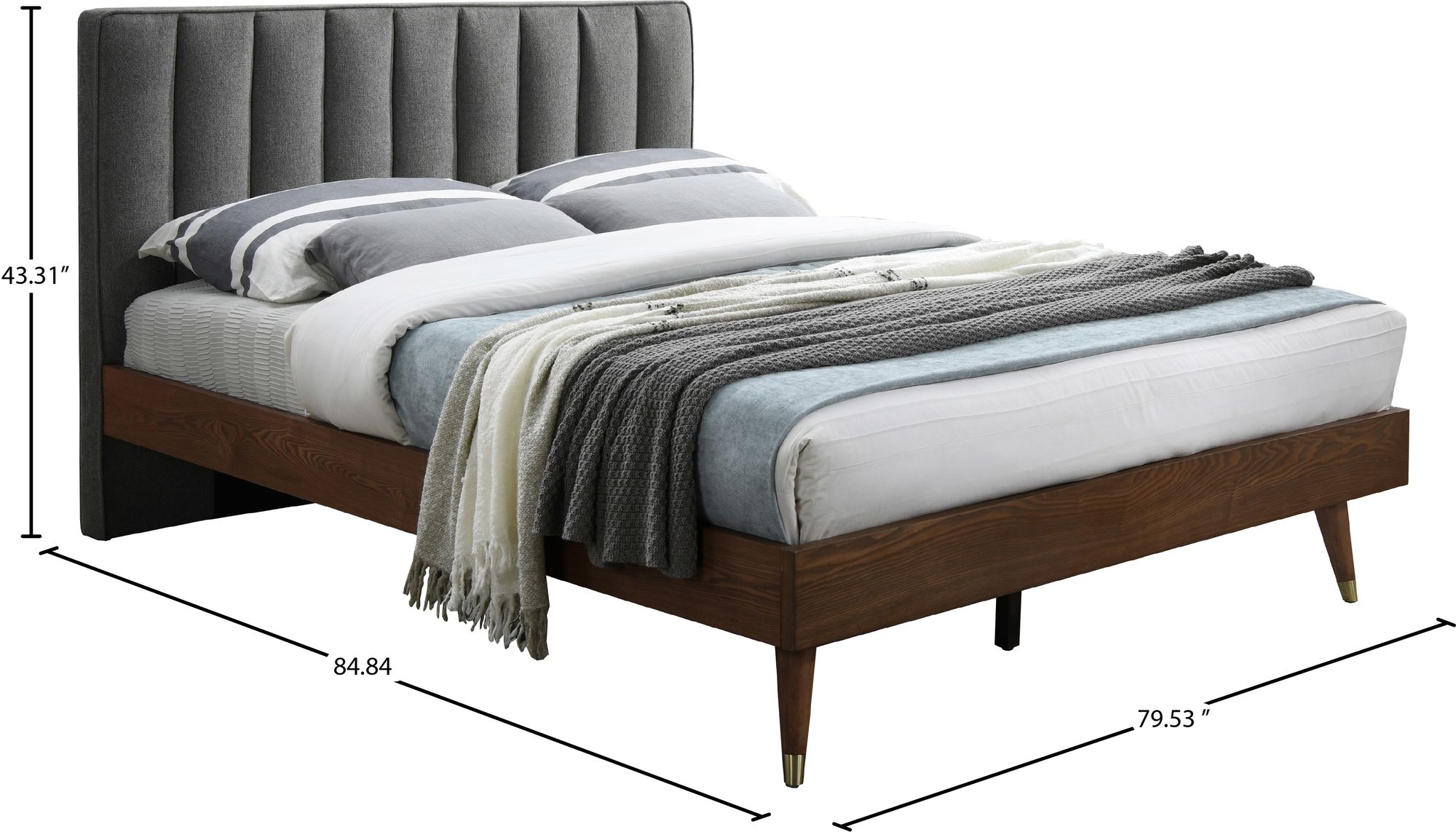 Vance Mid-Century Modern Linen Fabric King Size Bed