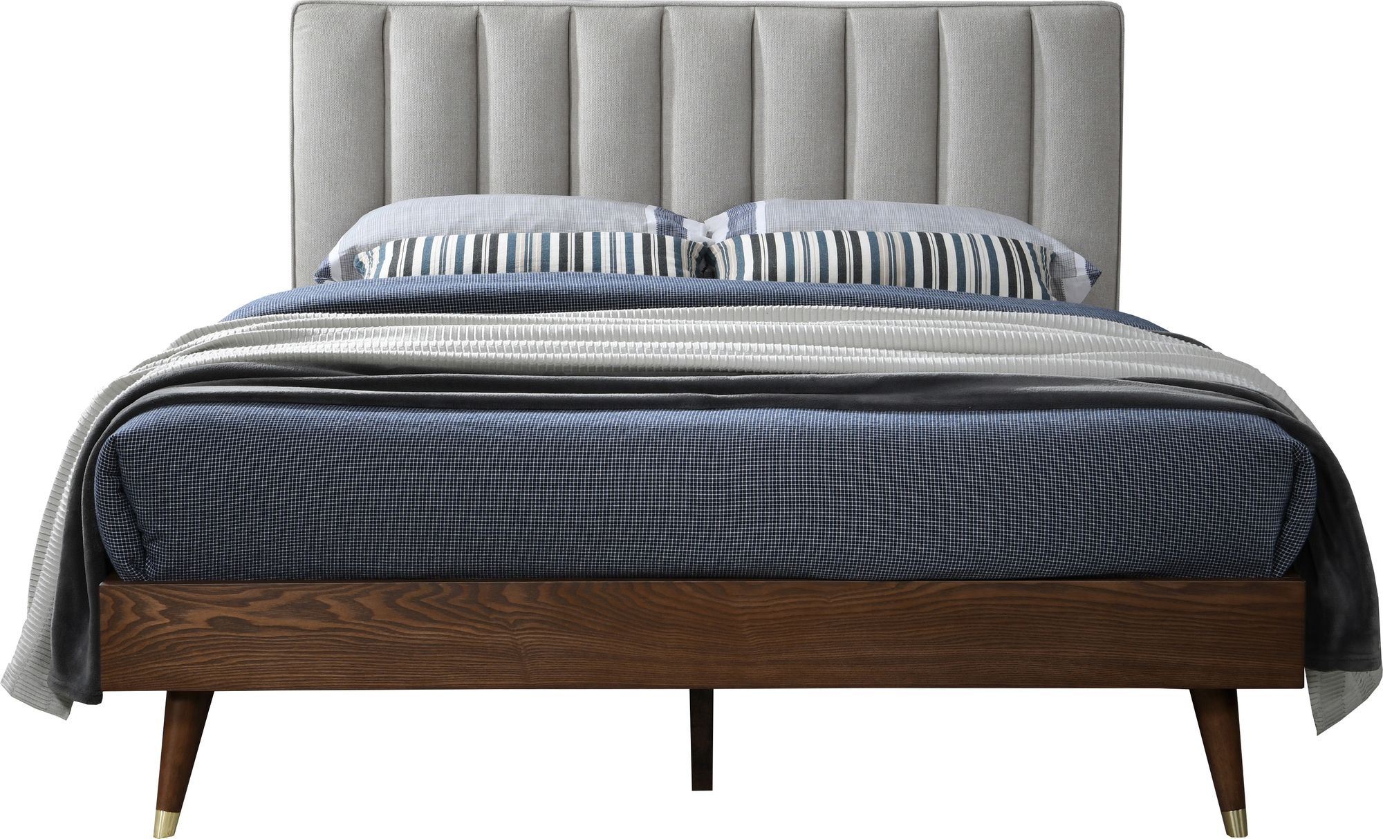Vance Mid-Century Modern Linen Fabric Queen Size Bed