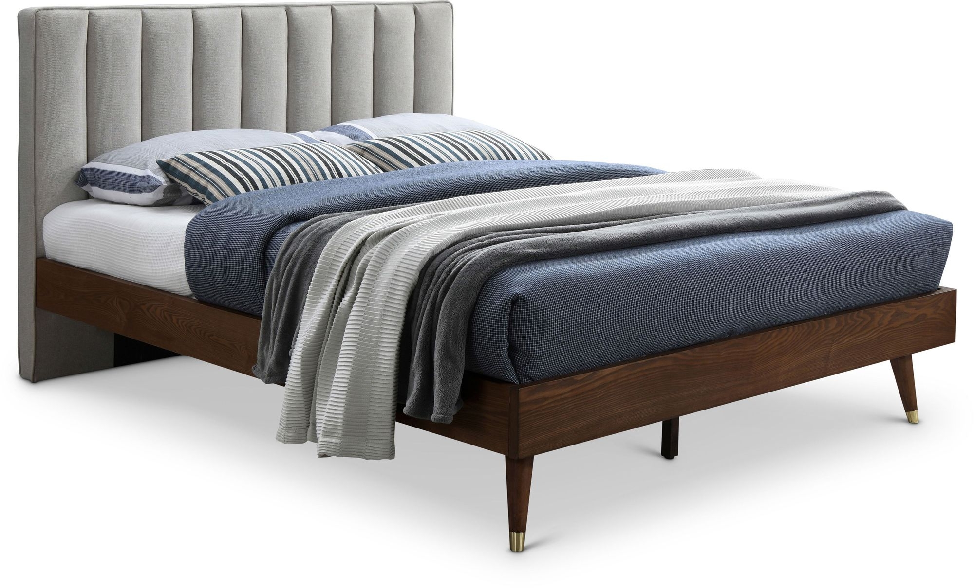 Vance Mid-Century Modern Linen Fabric Bed