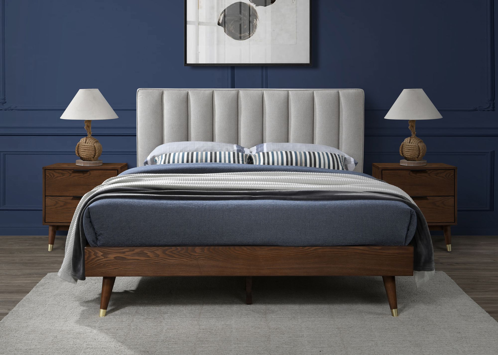 Vance Mid-Century Modern Linen Fabric King Size Bed