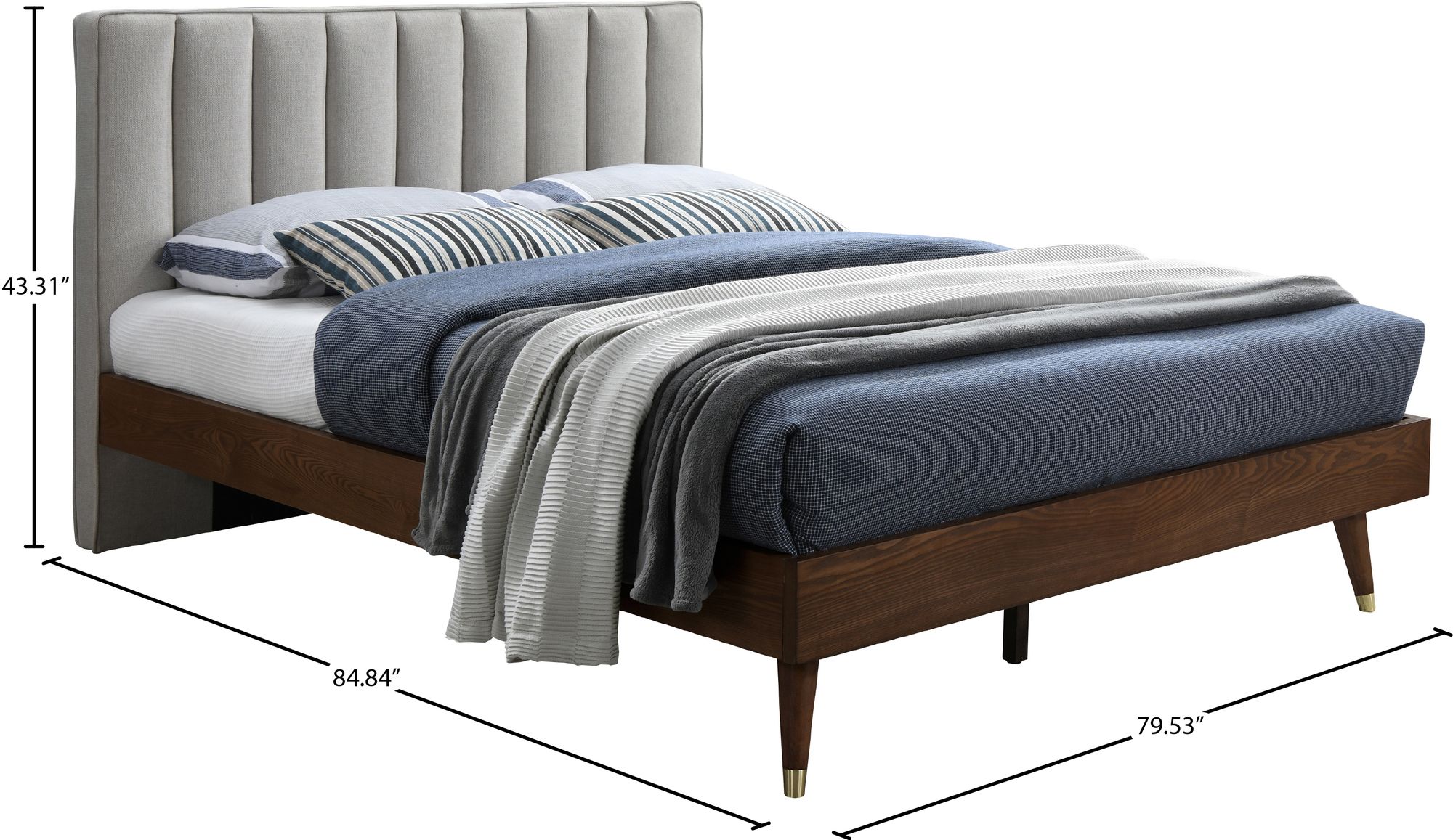 Vance Mid-Century Modern Linen Fabric King Size Bed