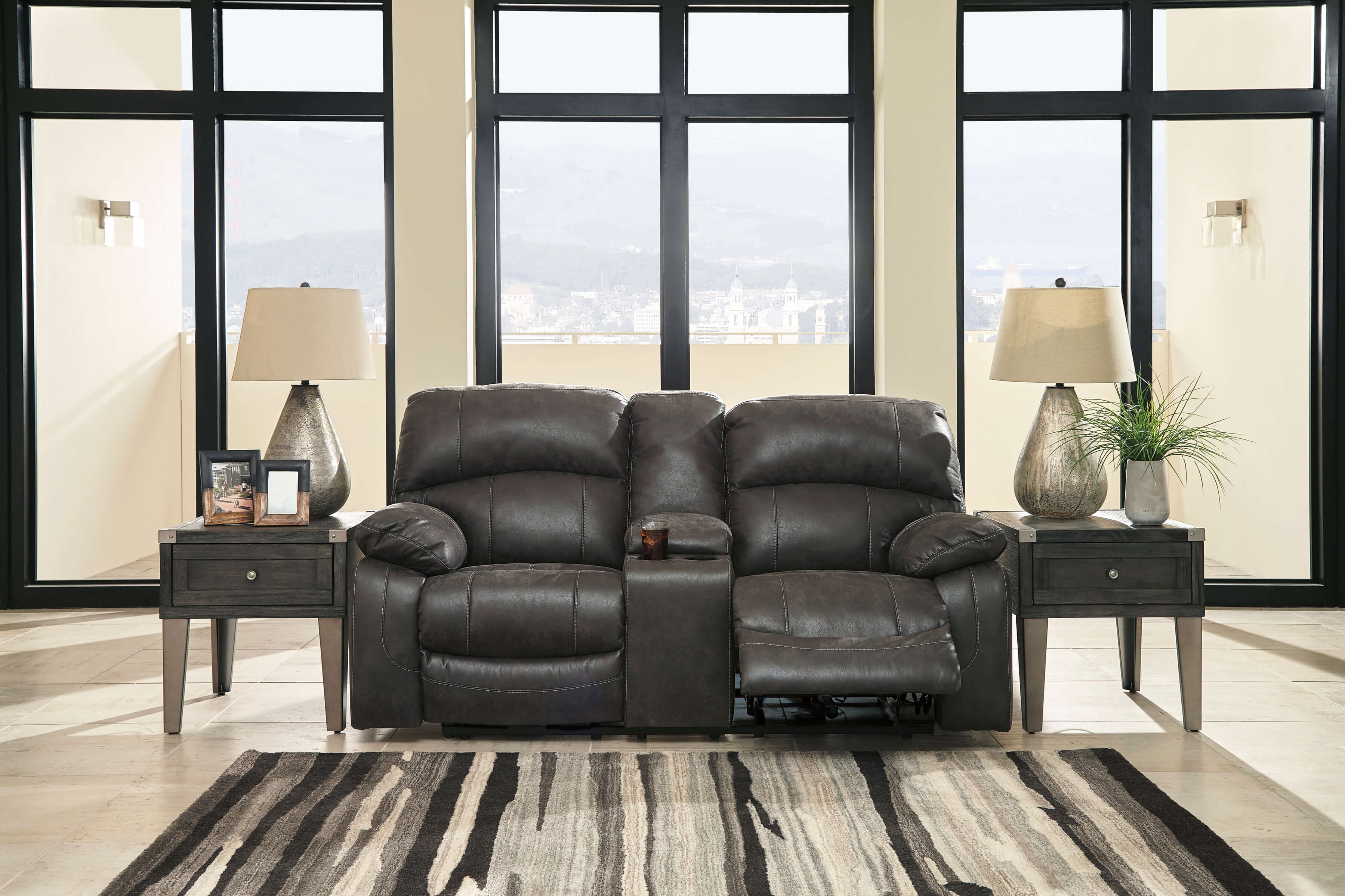 Dunwell Polyester Power Reclining Loveseat w/Console