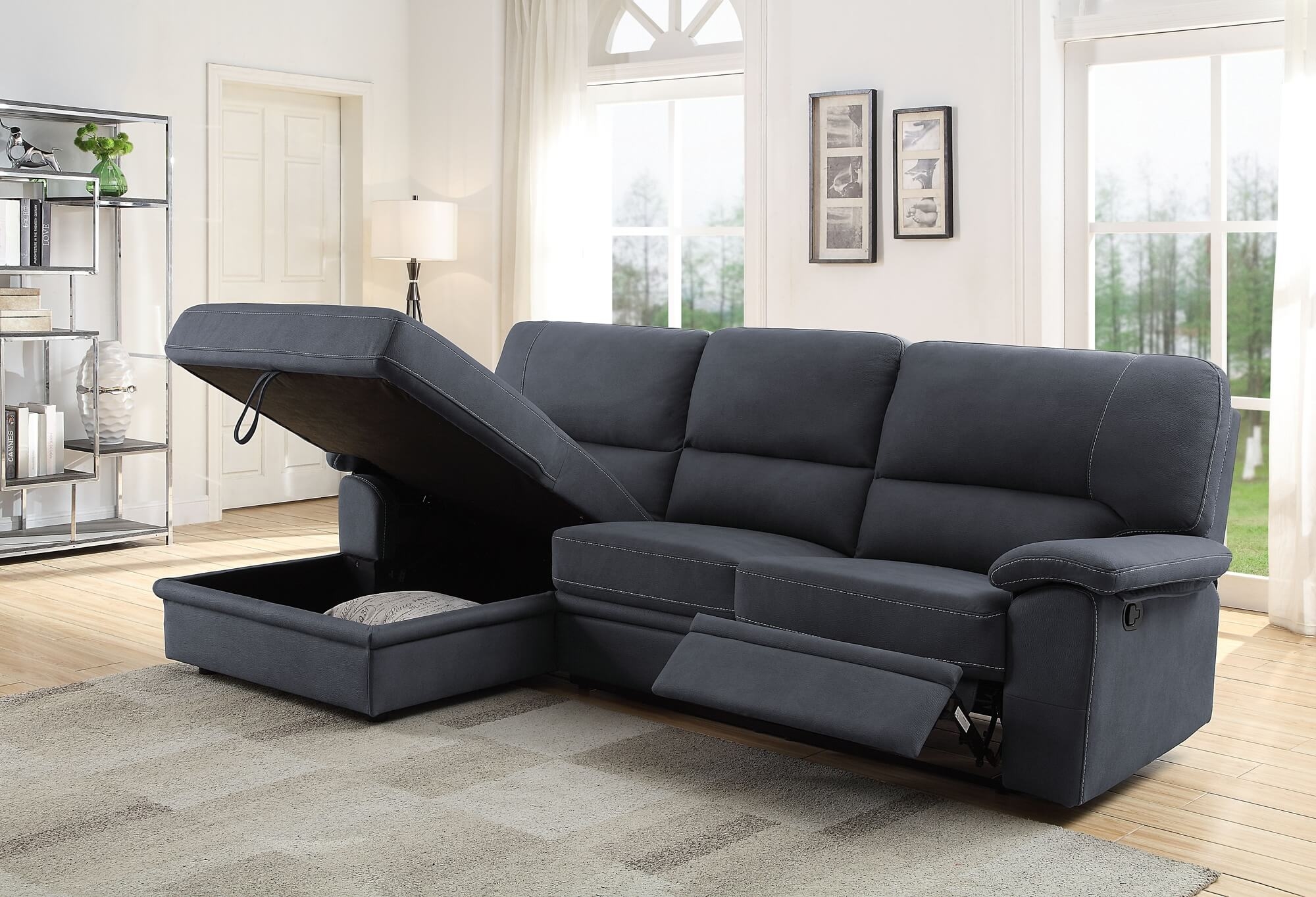 Trifora Fabric L-Shaped Reclining Sectional Sofa
