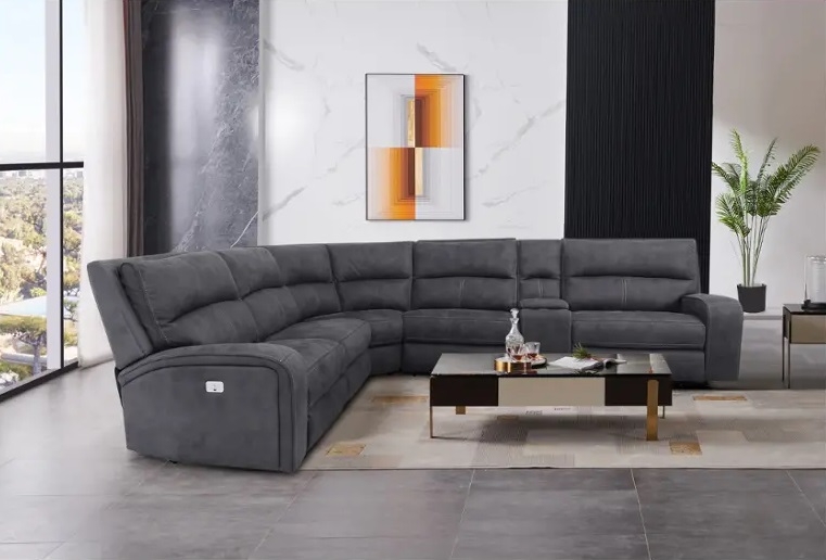 SM Penelope Microfiber Fabric L-Shaped Power Reclining Sectional Sofa
