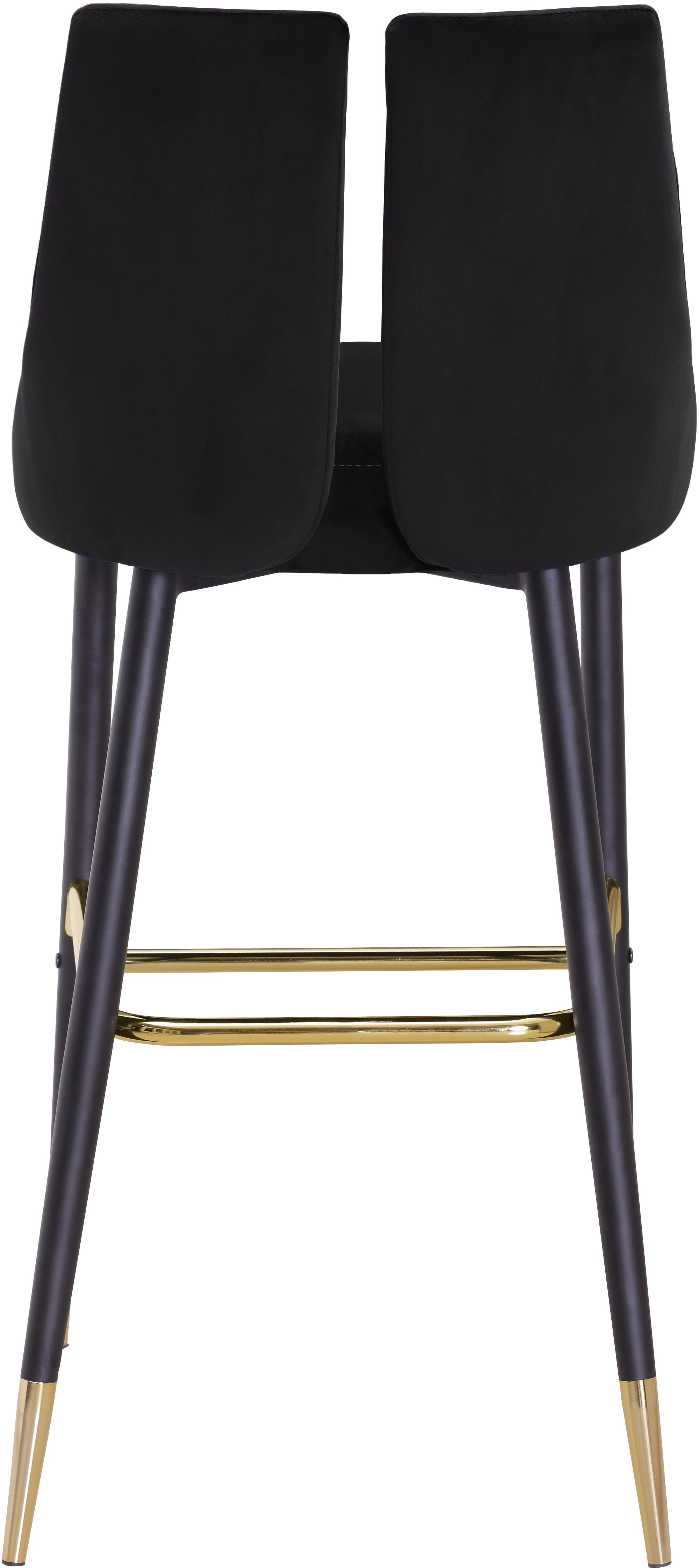 Sleek Velvet Bar Stool with Matte Black Metal Legs & Gold Tips