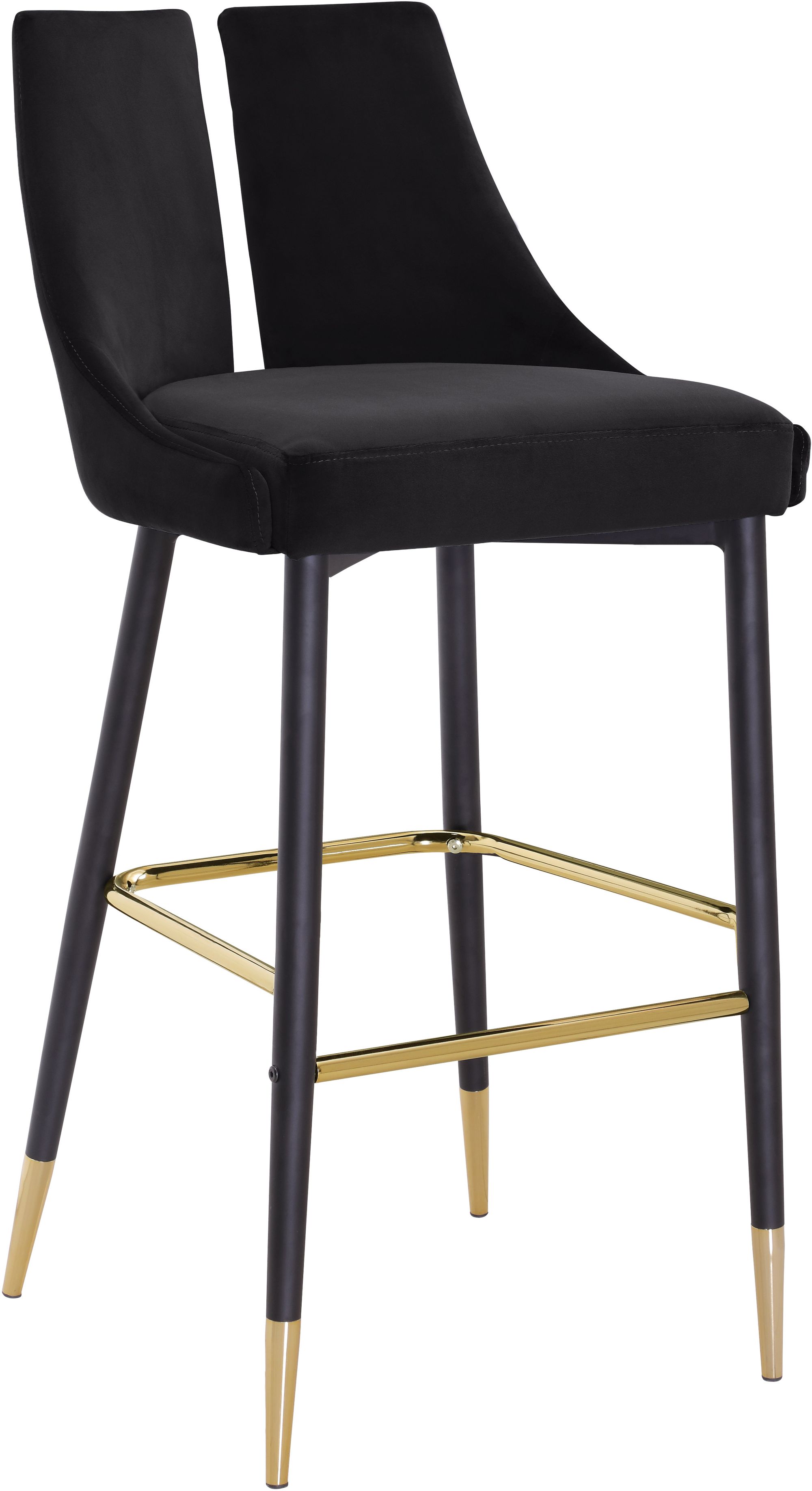 Sleek Velvet Bar Stool with Matte Black Metal Legs & Gold Tips