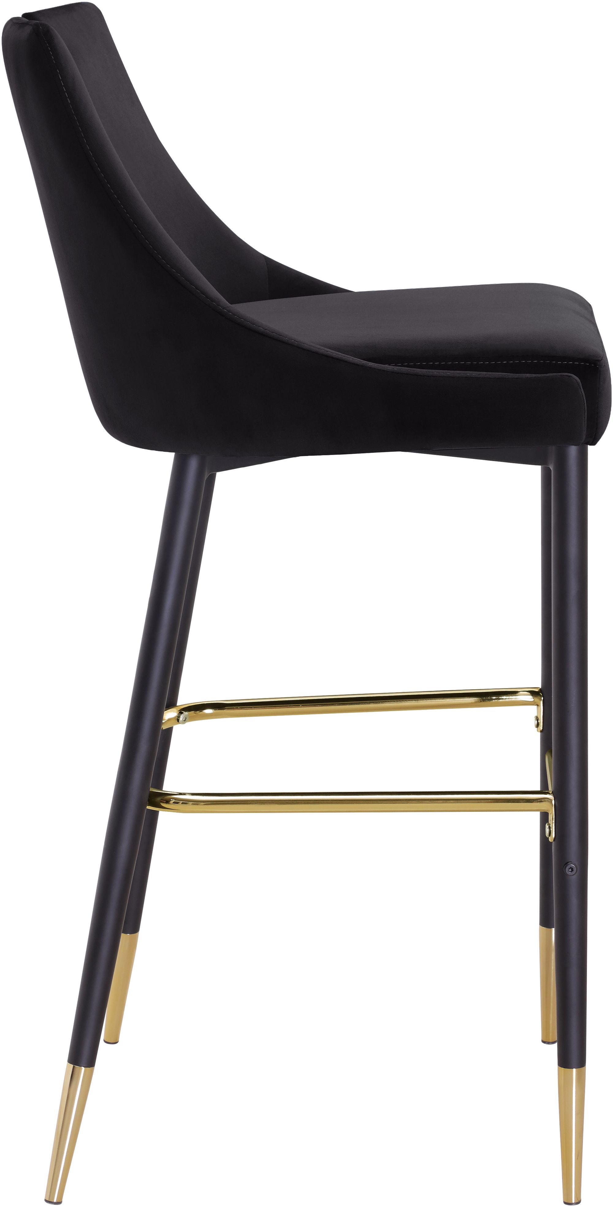 Sleek Velvet Bar Stool with Matte Black Metal Legs & Gold Tips
