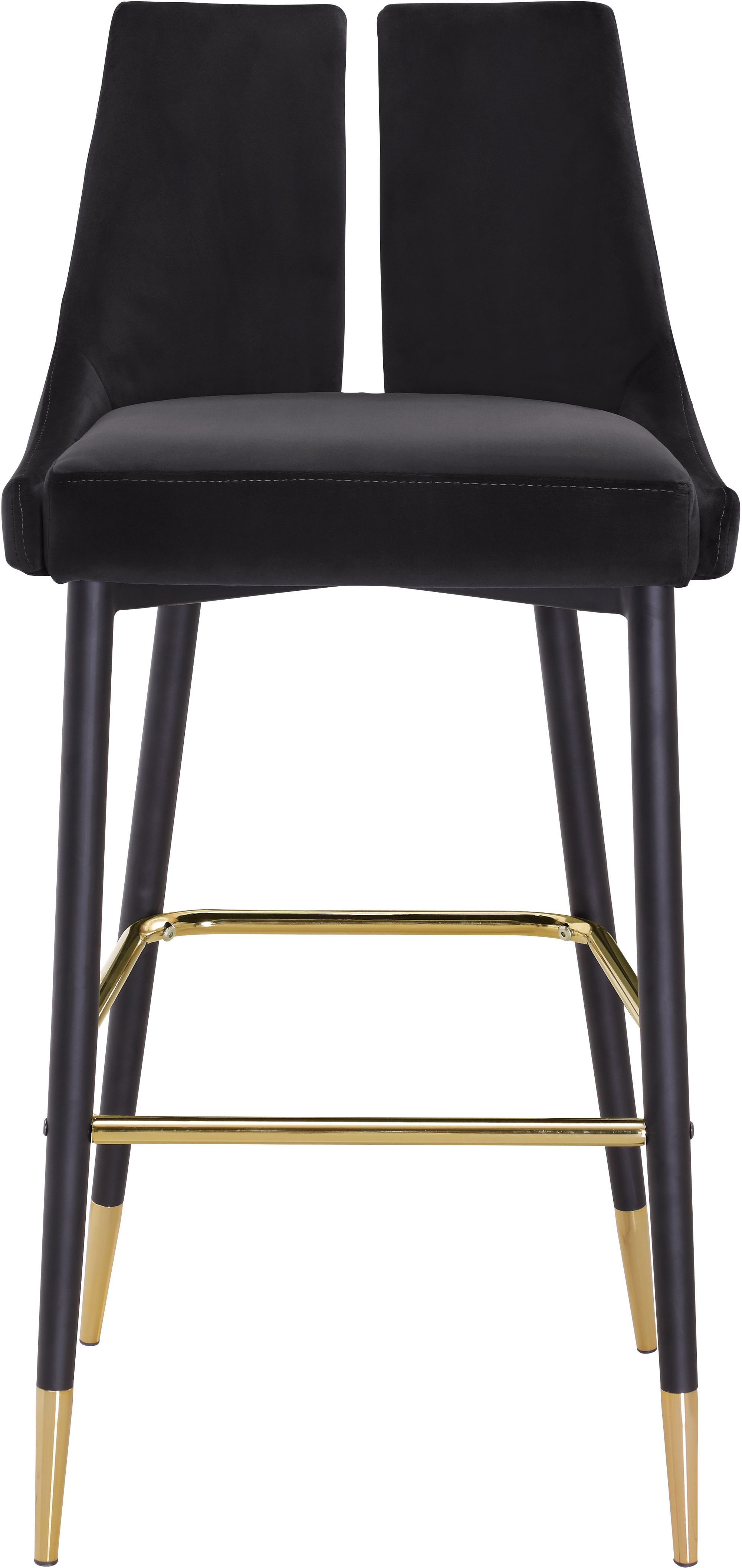 Sleek Velvet Bar Stool with Matte Black Metal Legs & Gold Tips