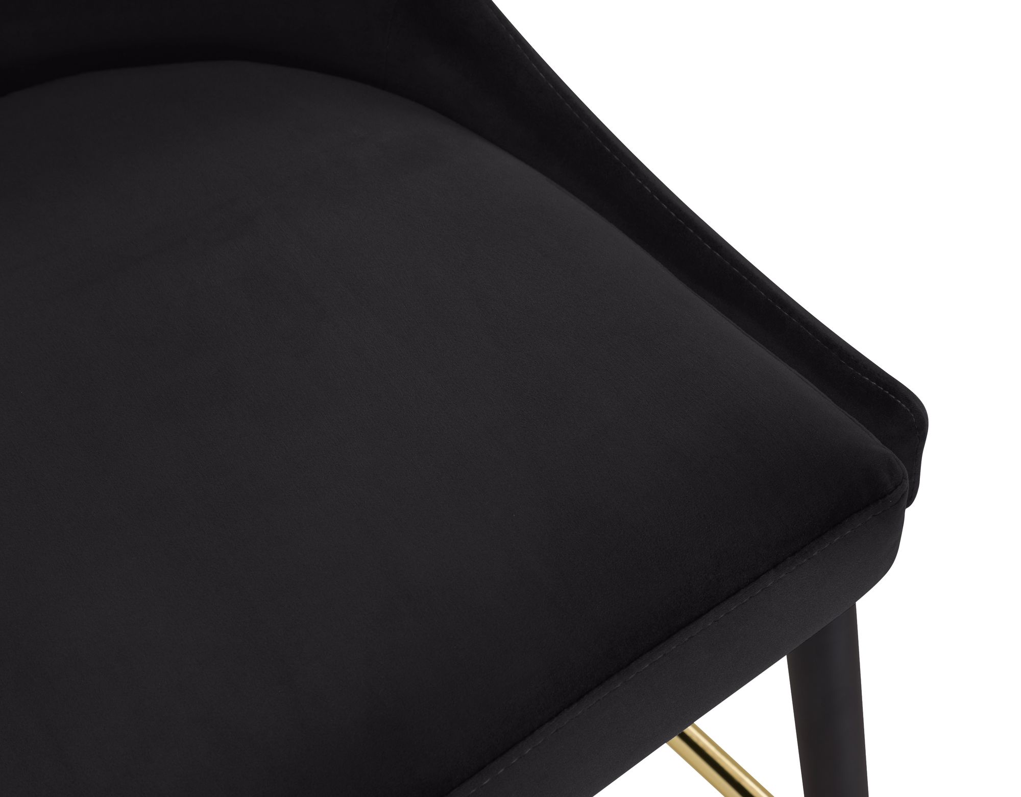 Sleek Velvet Bar Stool with Matte Black Metal Legs & Gold Tips