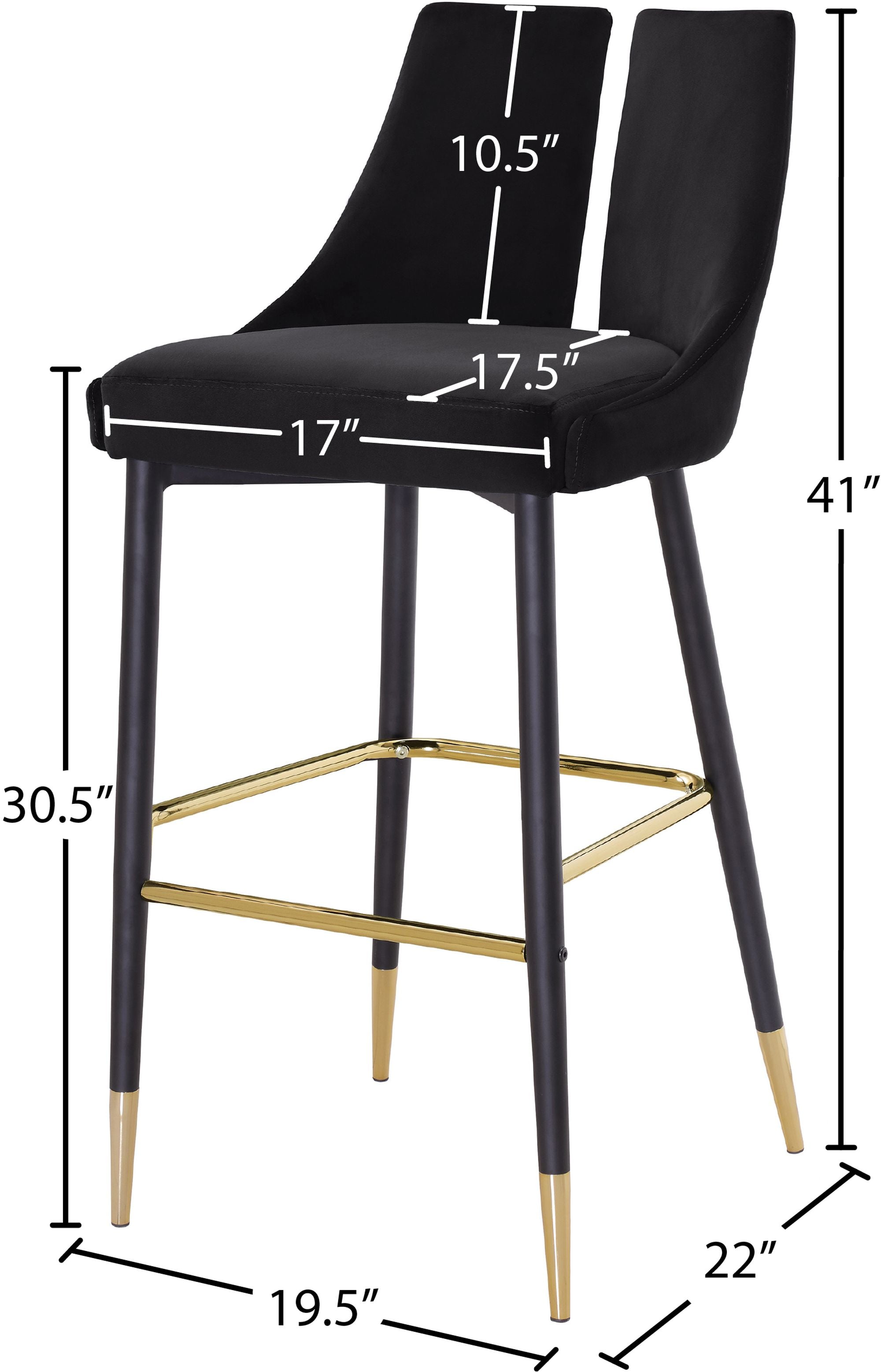Sleek Velvet Bar Stool with Matte Black Metal Legs & Gold Tips