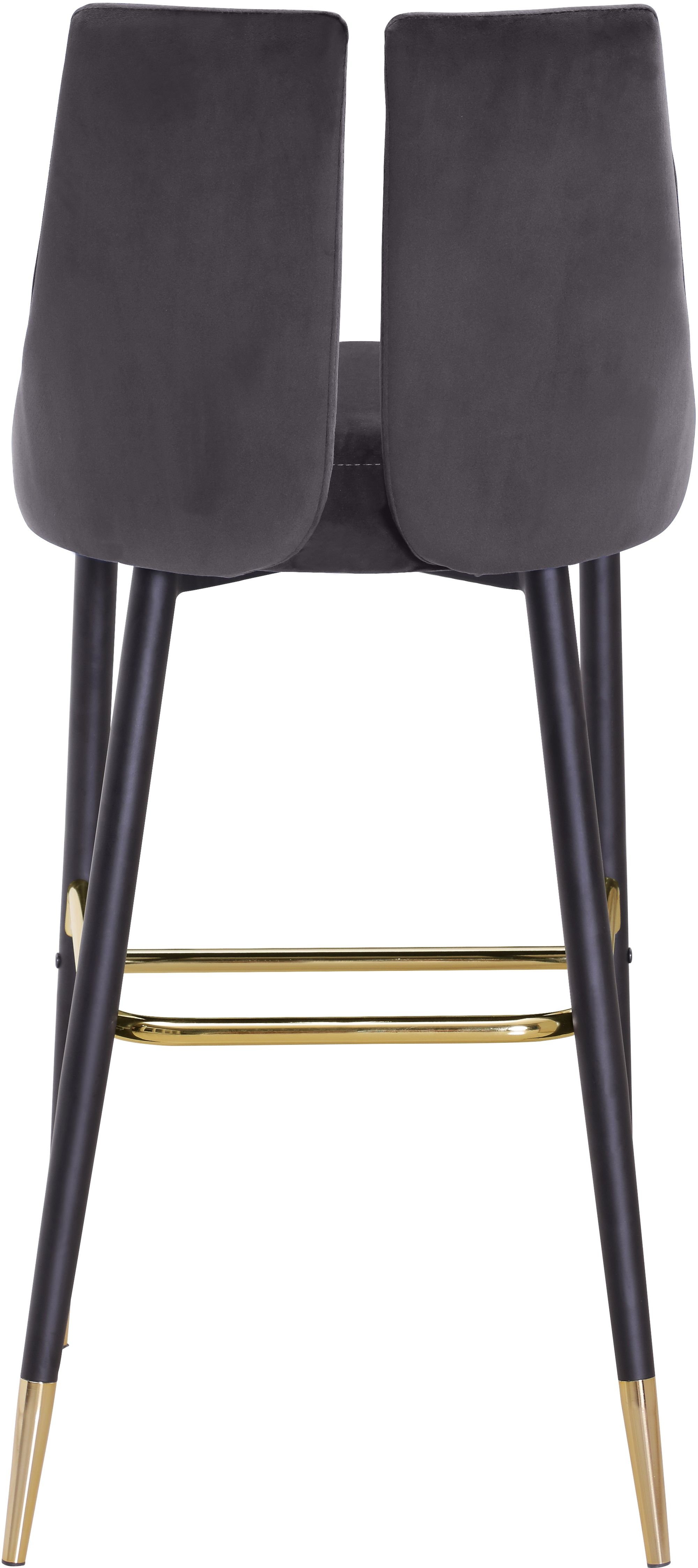 Sleek Velvet Bar Stool with Matte Black Metal Legs & Gold Tips
