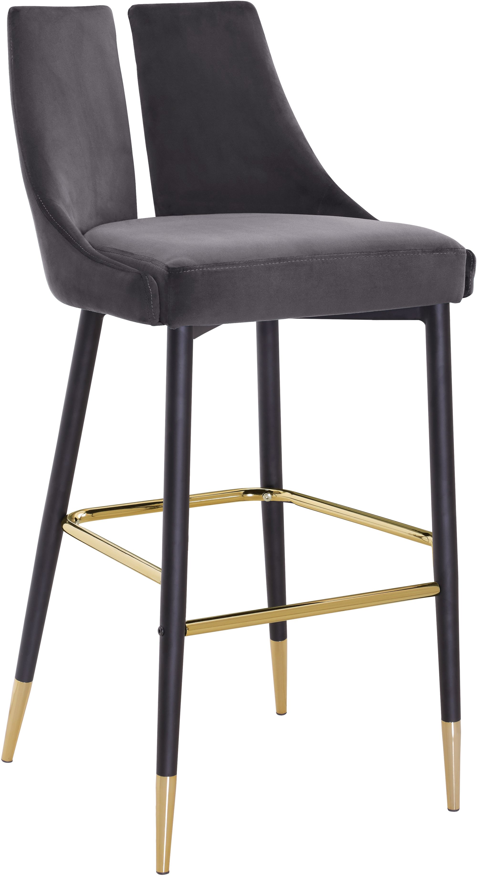 Sleek Velvet Bar Stool with Matte Black Metal Legs & Gold Tips