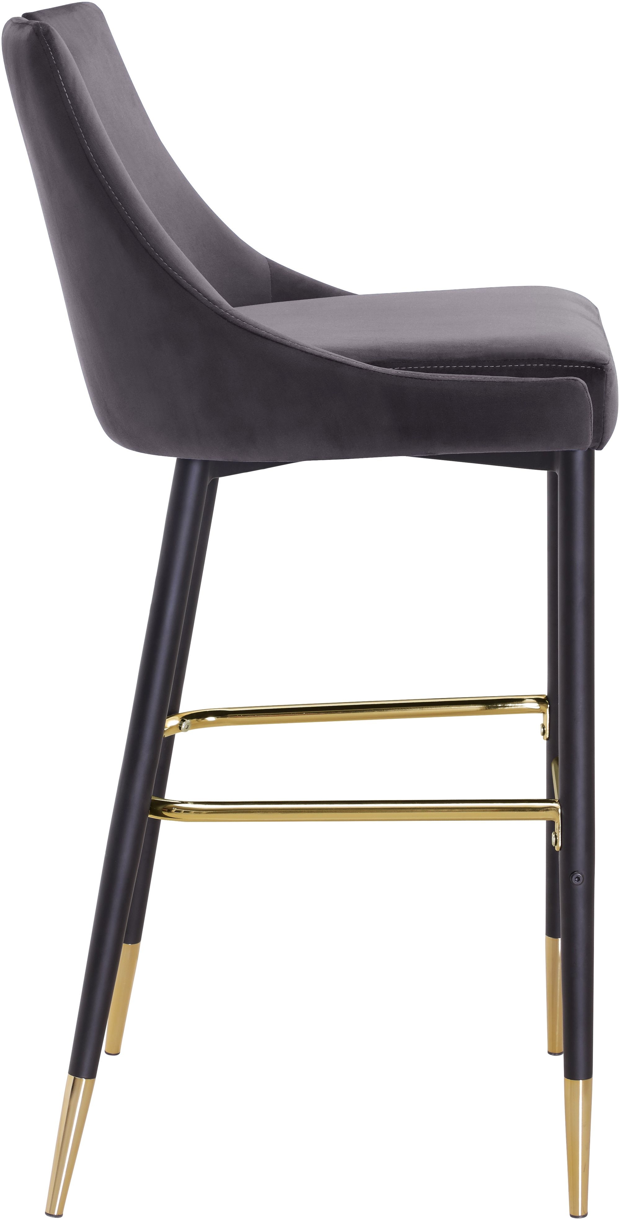 Sleek Velvet Bar Stool with Matte Black Metal Legs & Gold Tips