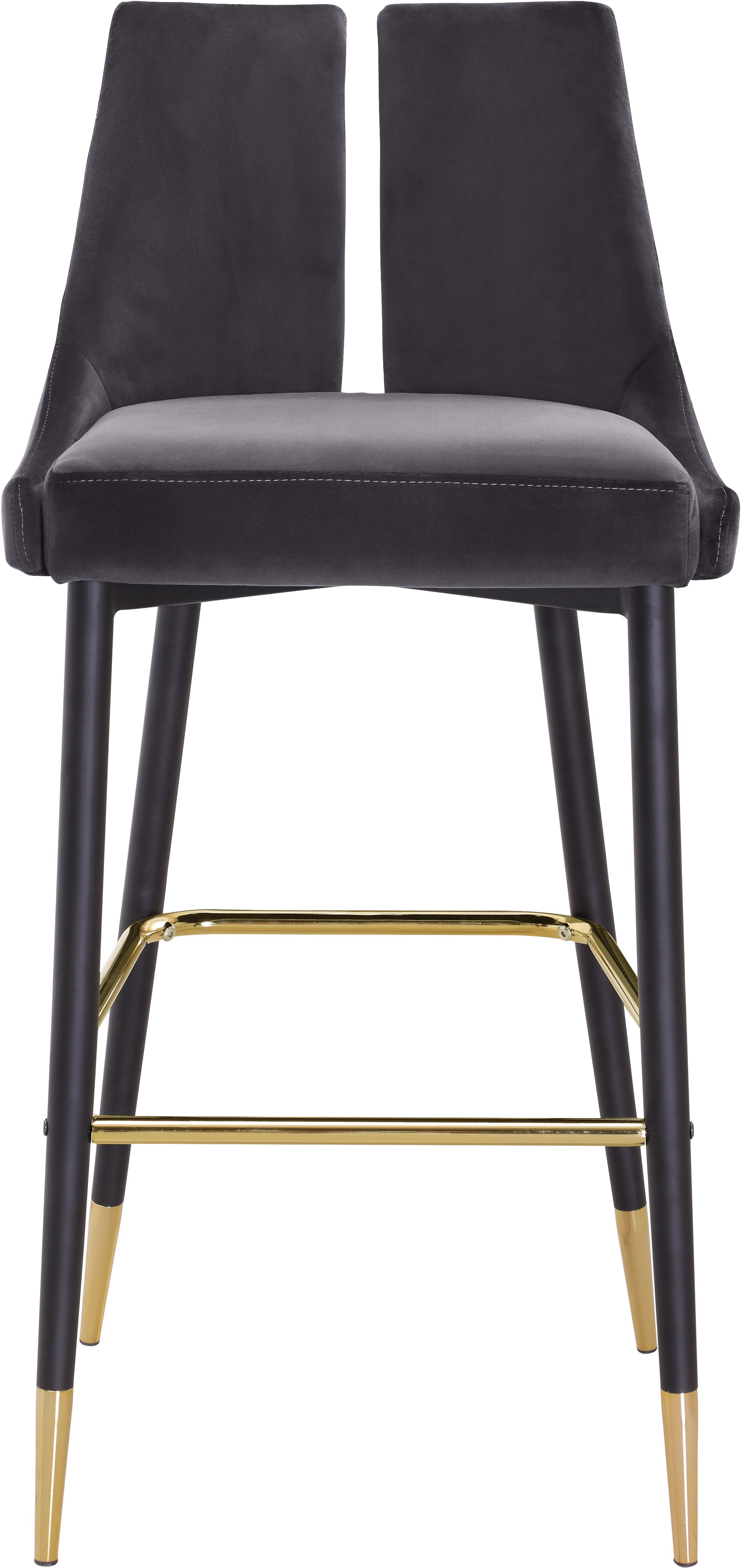 Sleek Velvet Bar Stool with Matte Black Metal Legs & Gold Tips