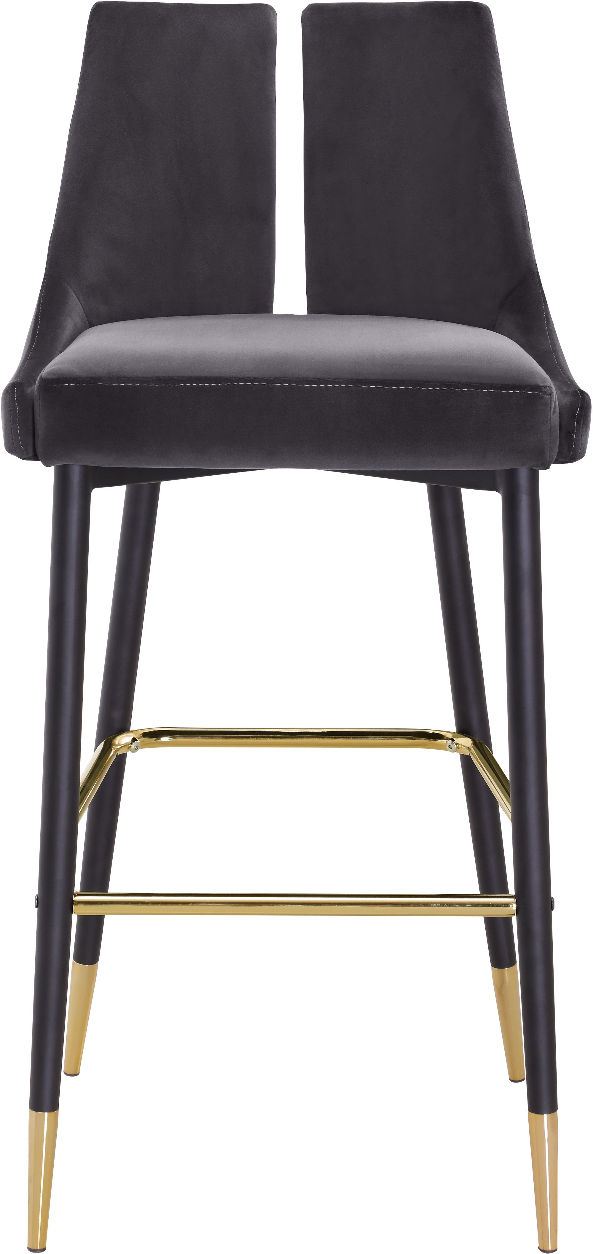 Sleek Velvet Bar Stool with Matte Black Metal Legs & Gold Tips