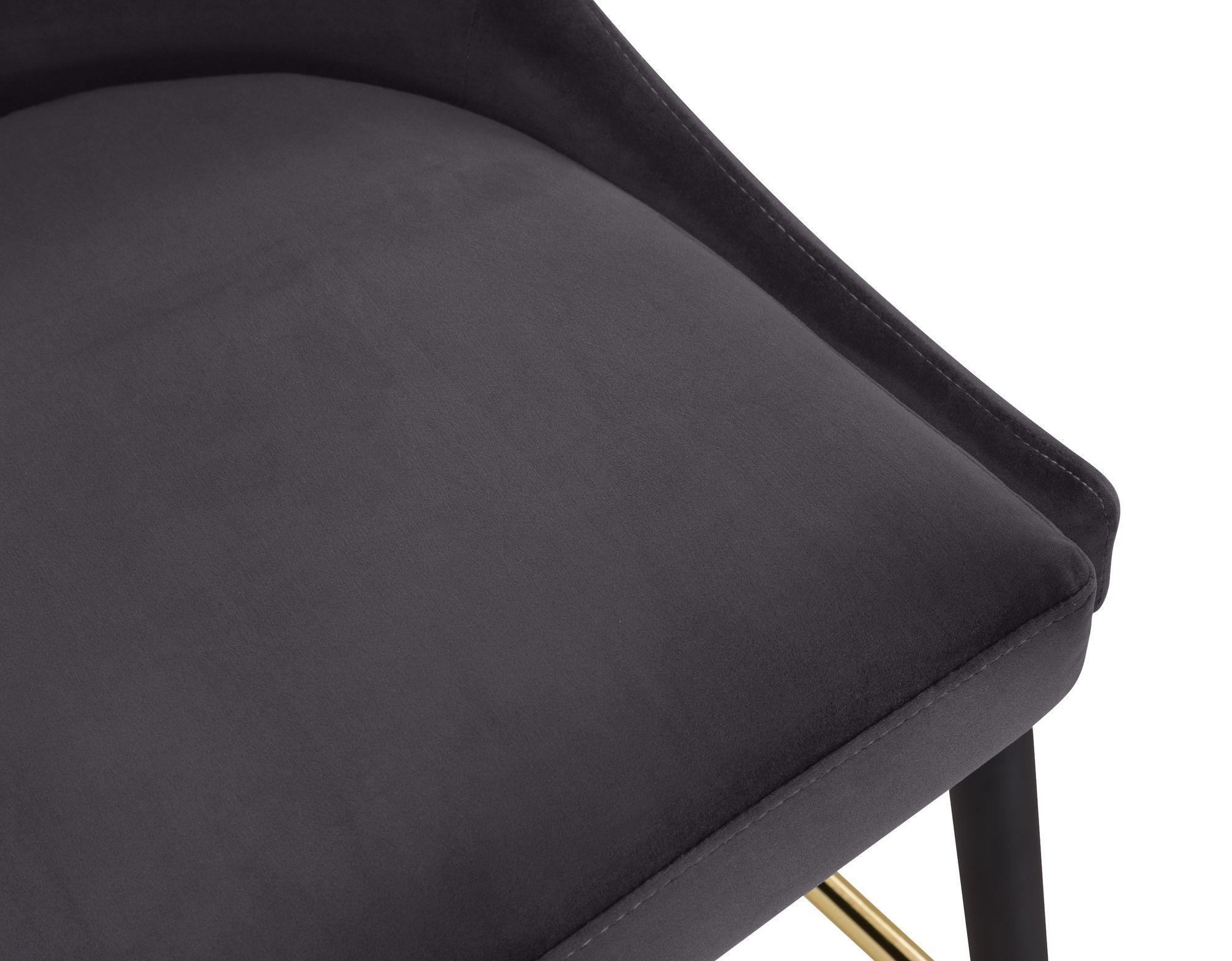 Sleek Velvet Bar Stool with Matte Black Metal Legs & Gold Tips