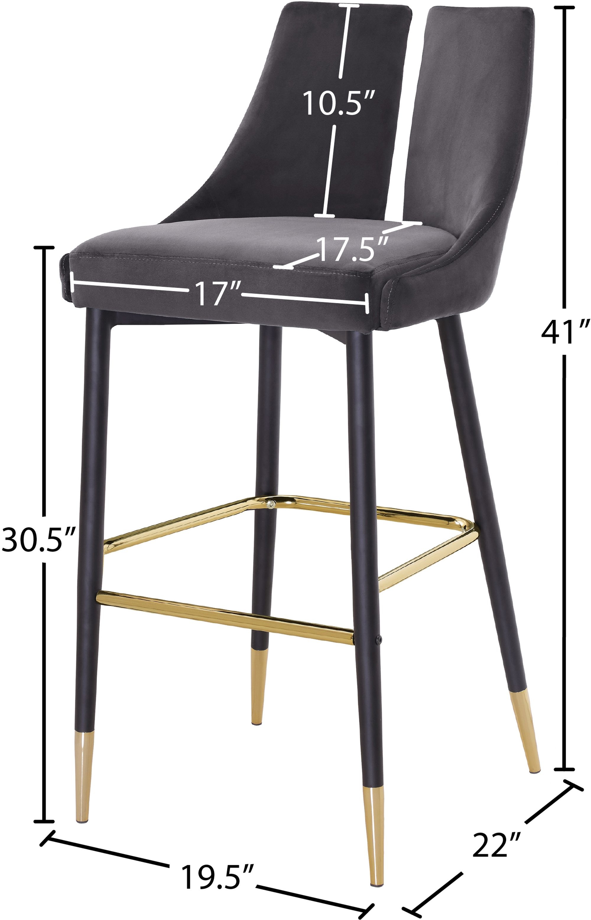 Sleek Velvet Bar Stool with Matte Black Metal Legs & Gold Tips