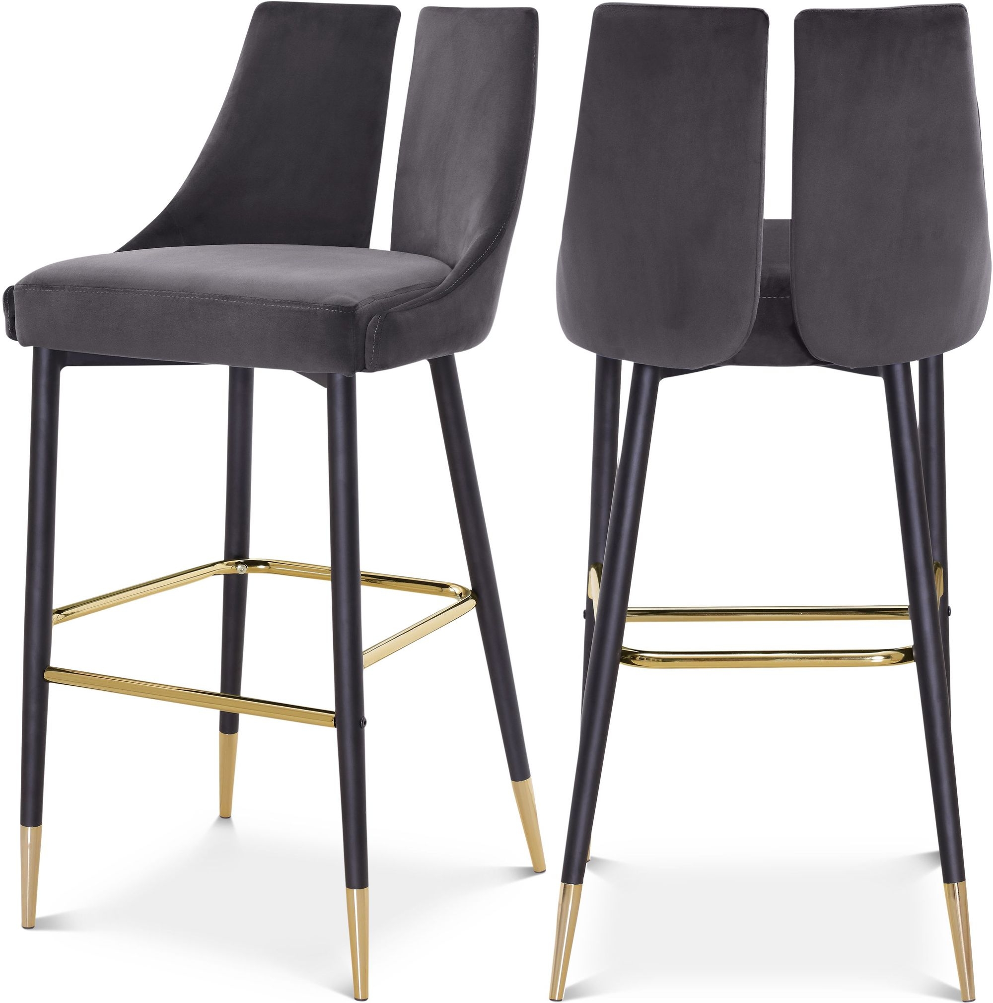 Sleek Velvet Bar Stool with Matte Black Metal Legs & Gold Tips