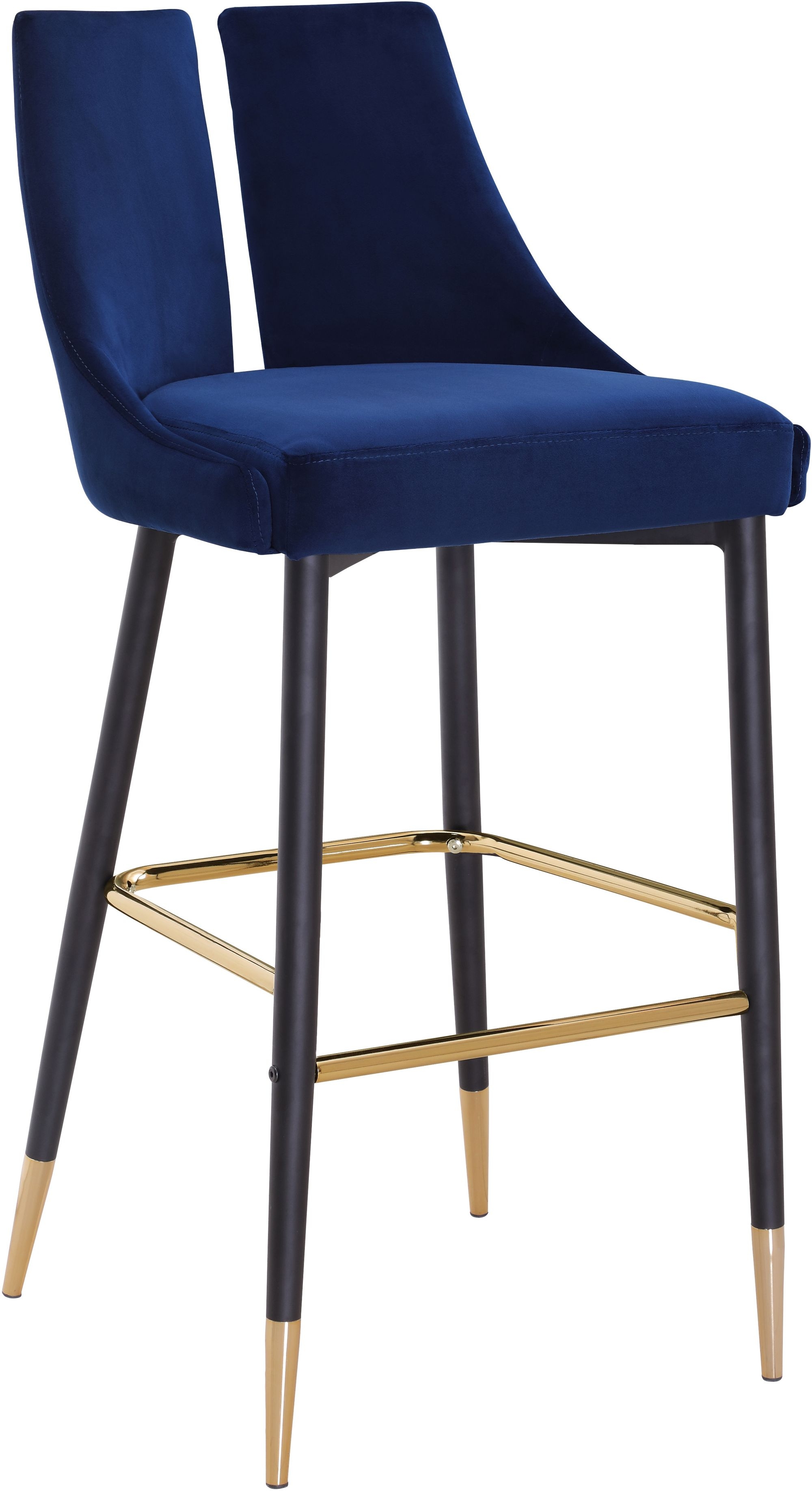 Sleek Velvet Bar Stool with Matte Black Metal Legs & Gold Tips