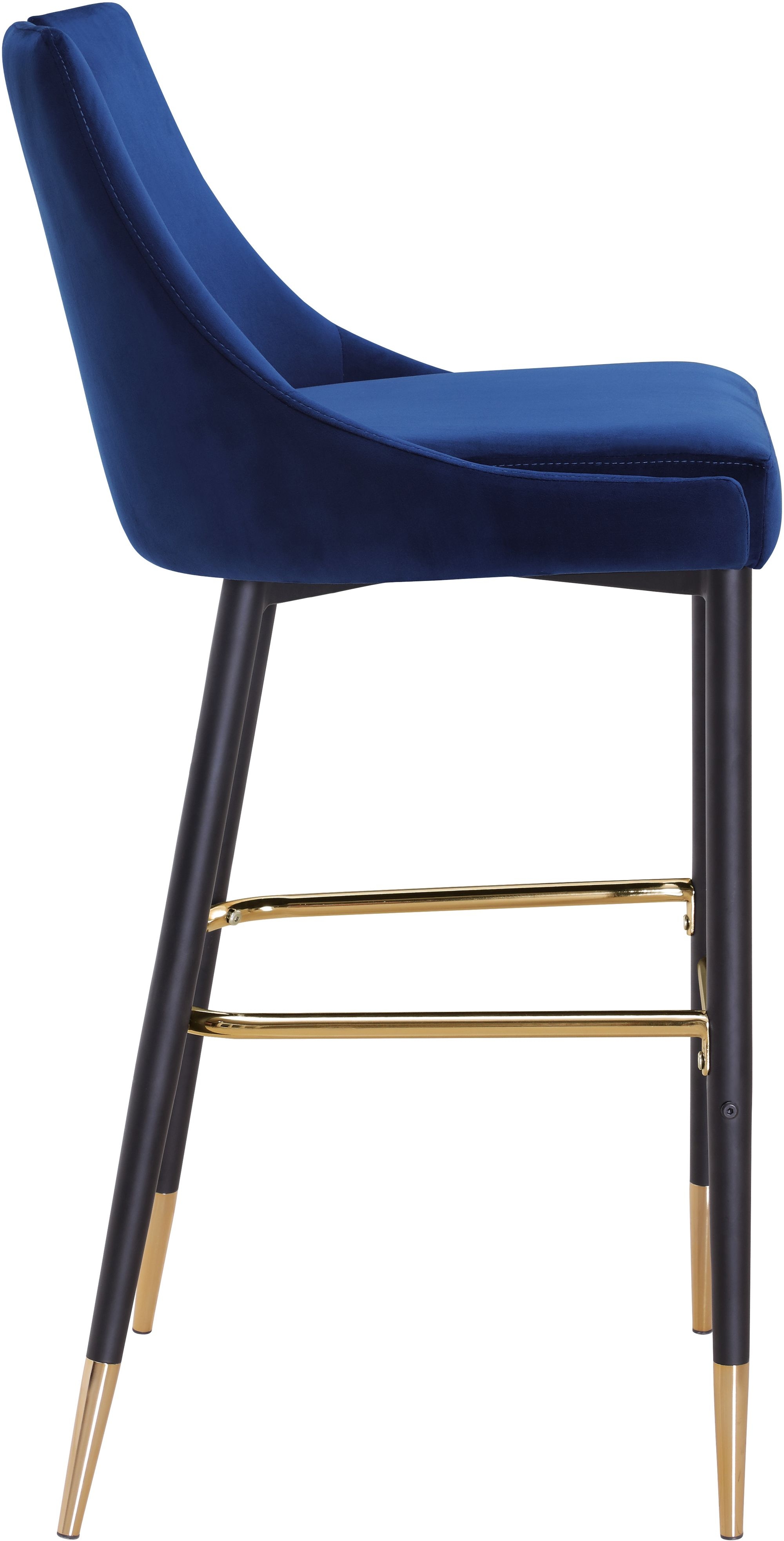 Sleek Velvet Bar Stool with Matte Black Metal Legs & Gold Tips