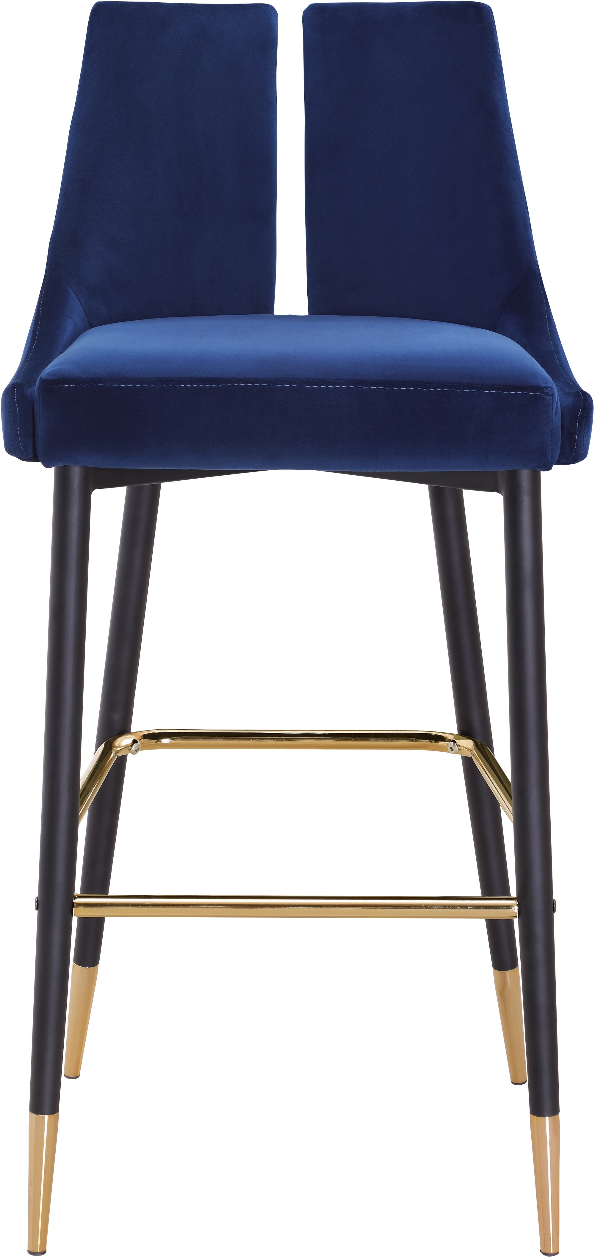 Sleek Velvet Bar Stool with Matte Black Metal Legs & Gold Tips