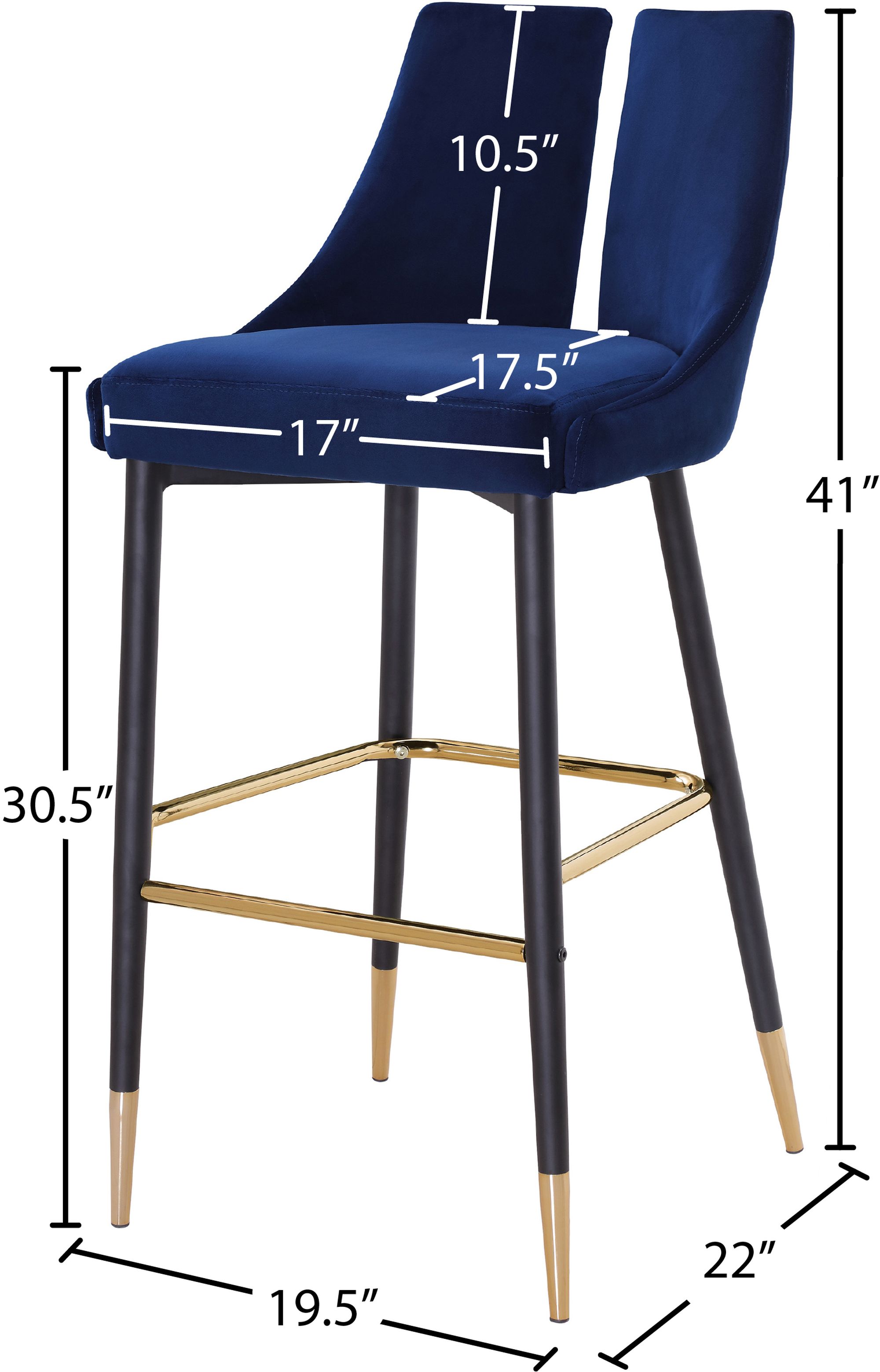 Sleek Velvet Bar Stool with Matte Black Metal Legs & Gold Tips
