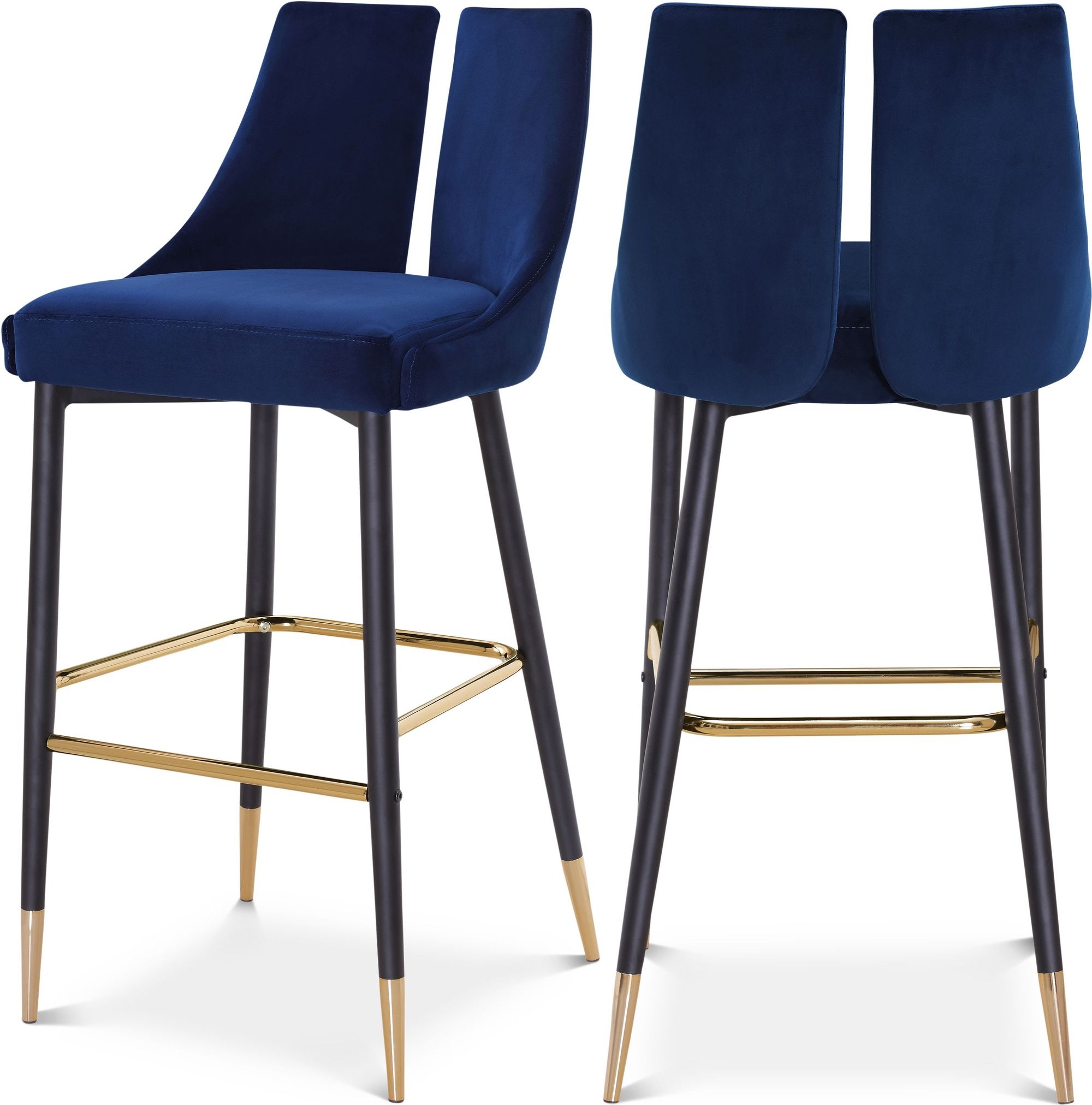 Sleek Velvet Bar Stool with Matte Black Metal Legs & Gold Tips