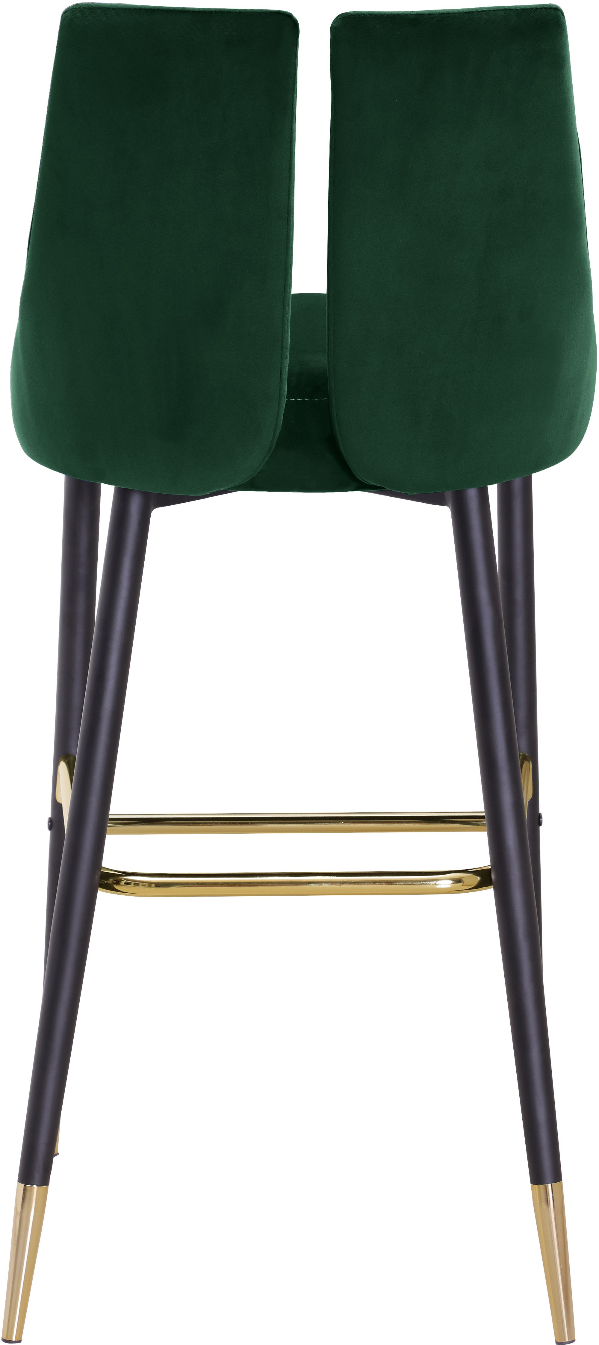 Sleek Velvet Bar Stool with Matte Black Metal Legs & Gold Tips